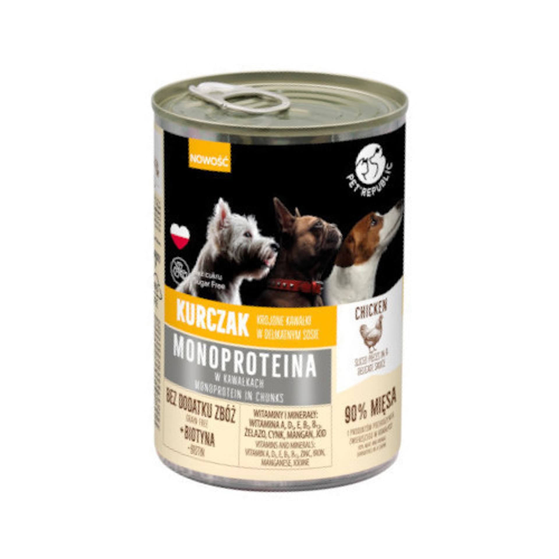 

PETREPUBLIC Karma monoproteinowa z kurczaka dla psa, kawałki w sosie 400g