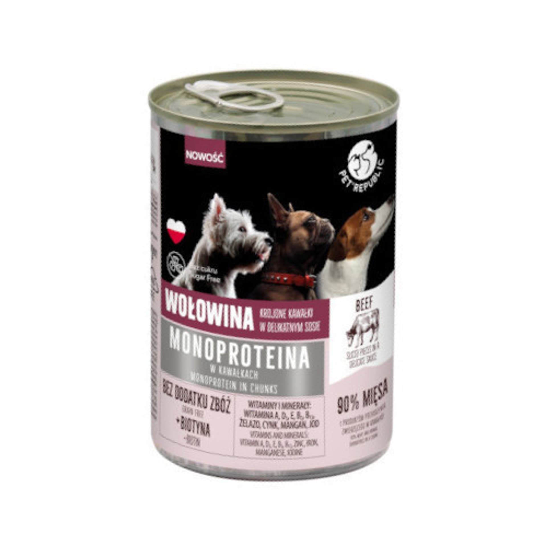 

PETREPUBLIC Karma monoproteinowa wołowa dla psa, kawałki w sosie 400g