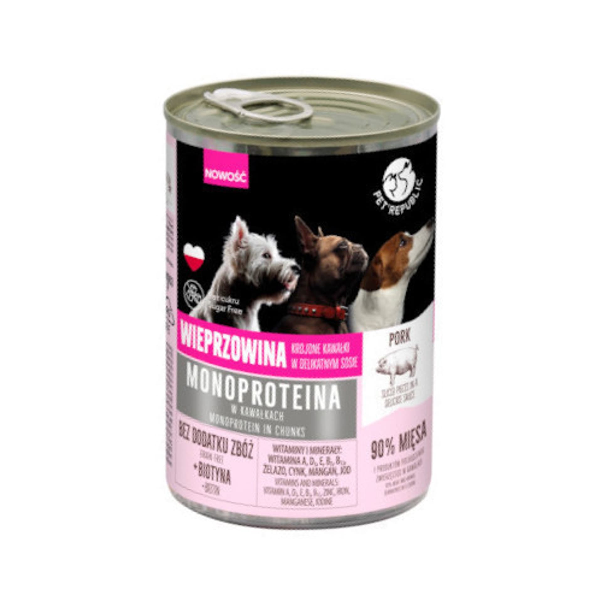 

PETREPUBLIC Karma monoproteinowa wieprzowa dla psa, kawałki w sosie 400g