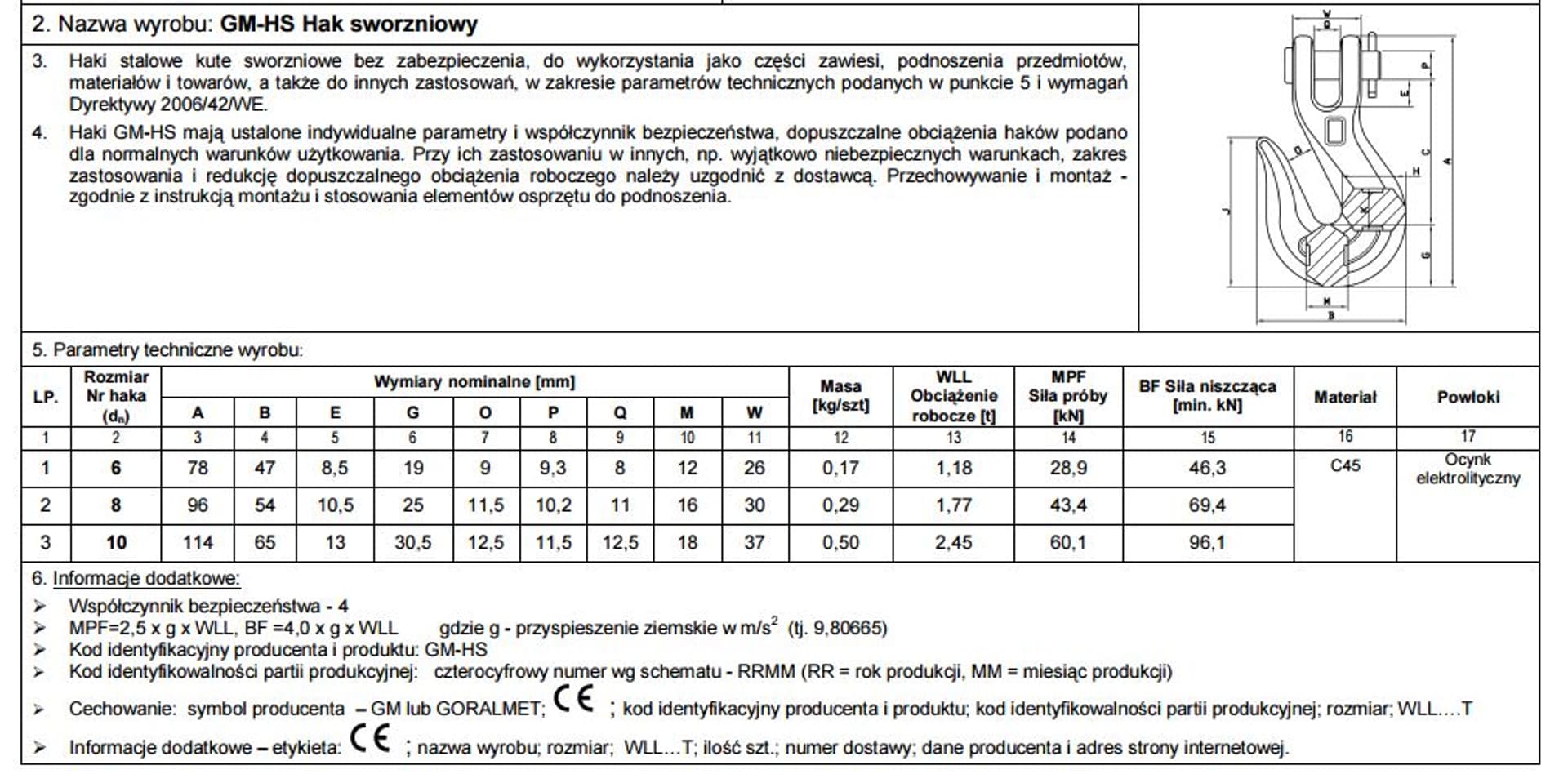 

HAK SWORZNIOWY OCYNKOWANY 1/4' 1.18T 6MM