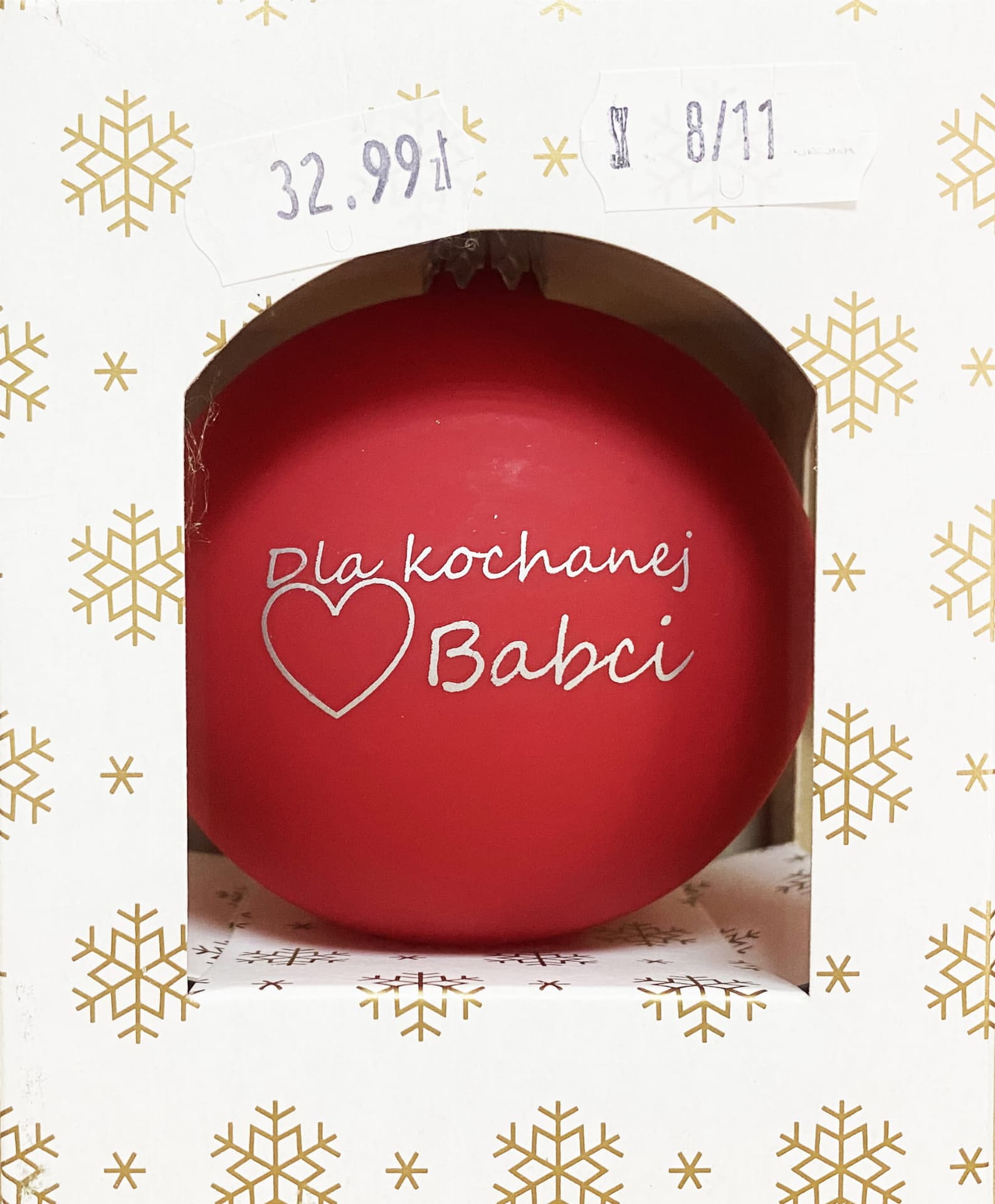 

Bombka szklana 8cm Z dedykacją na prezent (czerwony, babcia)