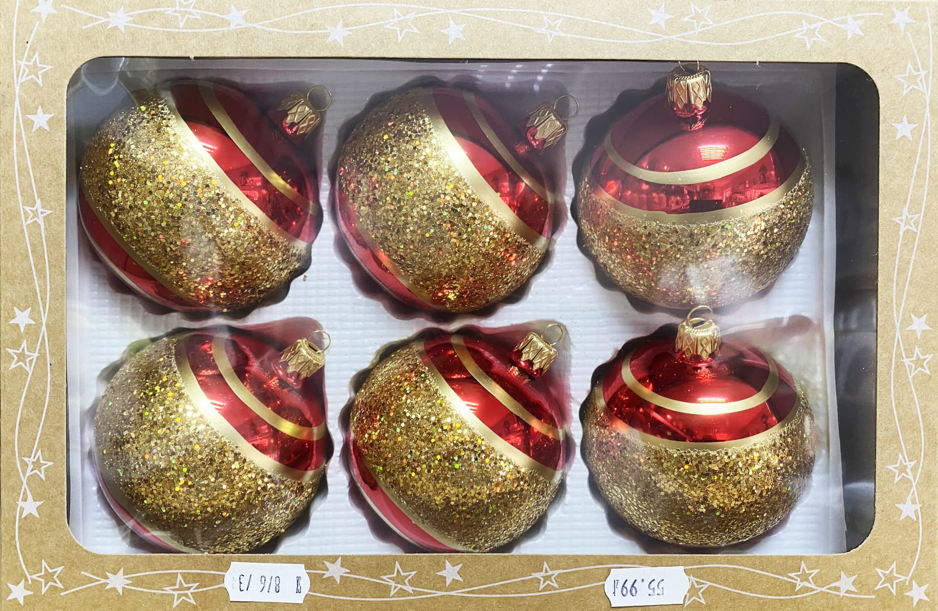 

Bombki szklane 8cm dekorowane 6 sztuk (czerwony)
