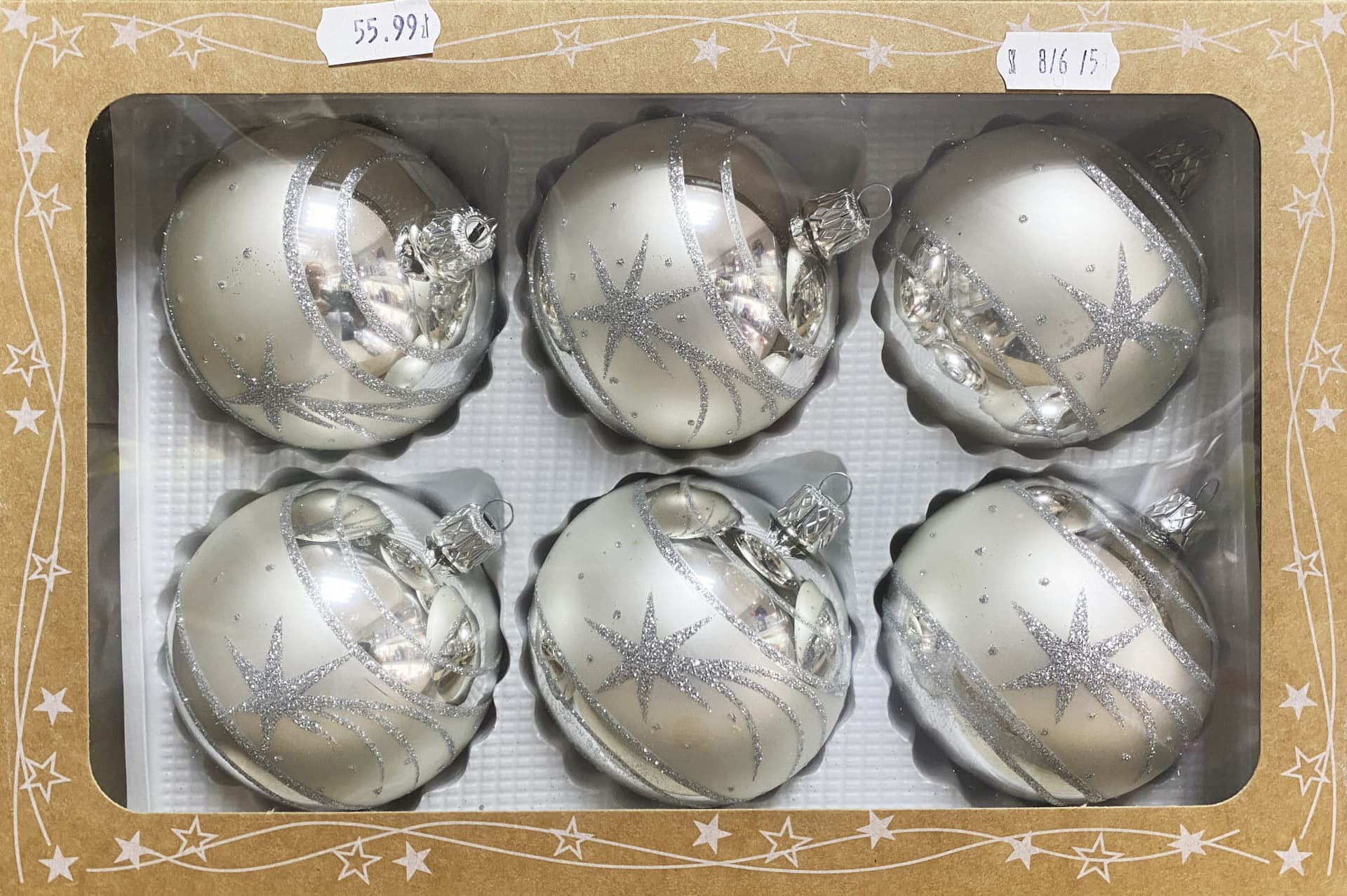 

Bombki szklane 8cm dekorowane 6 sztuk (biały)