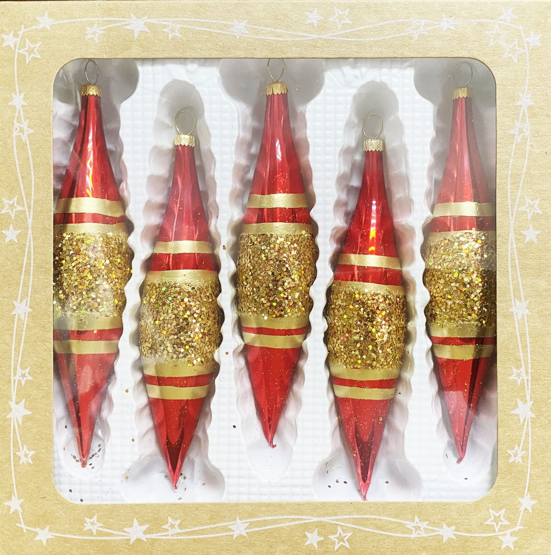 

Bombki szklane sople dekor 5szt 12cm (czerwony)