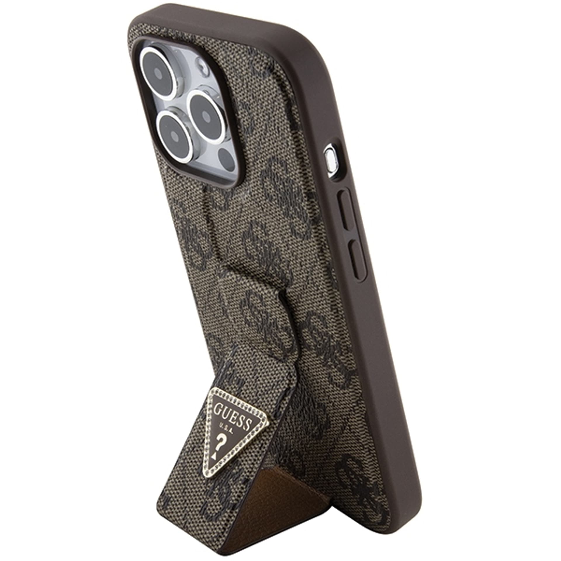 

Guess GUHCP15LPGS4TDW iPhone 15 Pro 6.1" brązowy/brown hardcase Grip Stand 4G Triangle Strass