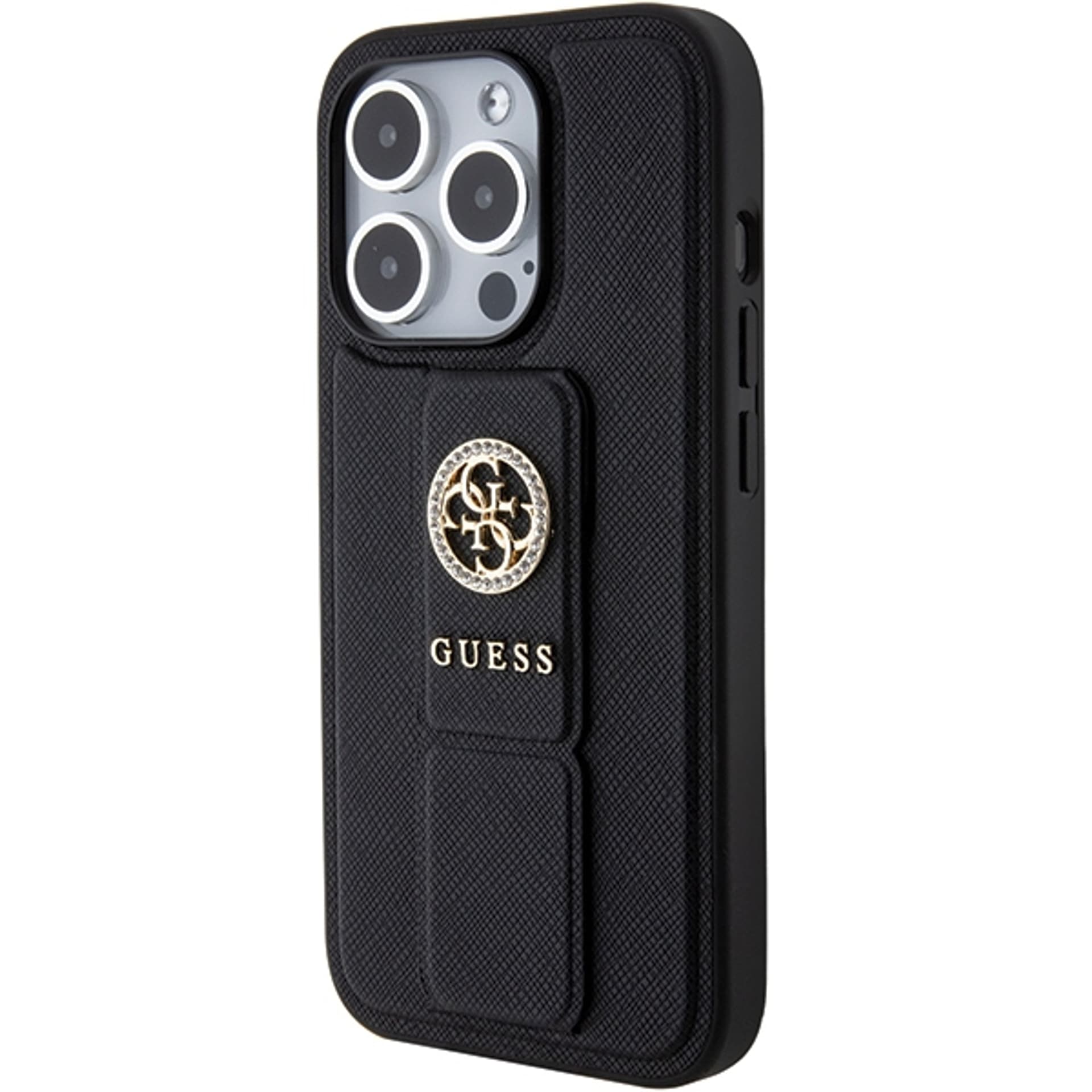 

Guess GUHCP15XPGSSADK iPhone 15 Pro Max 6.7" czarny/black hardcase Grip Stand 4G Saffiano Strass