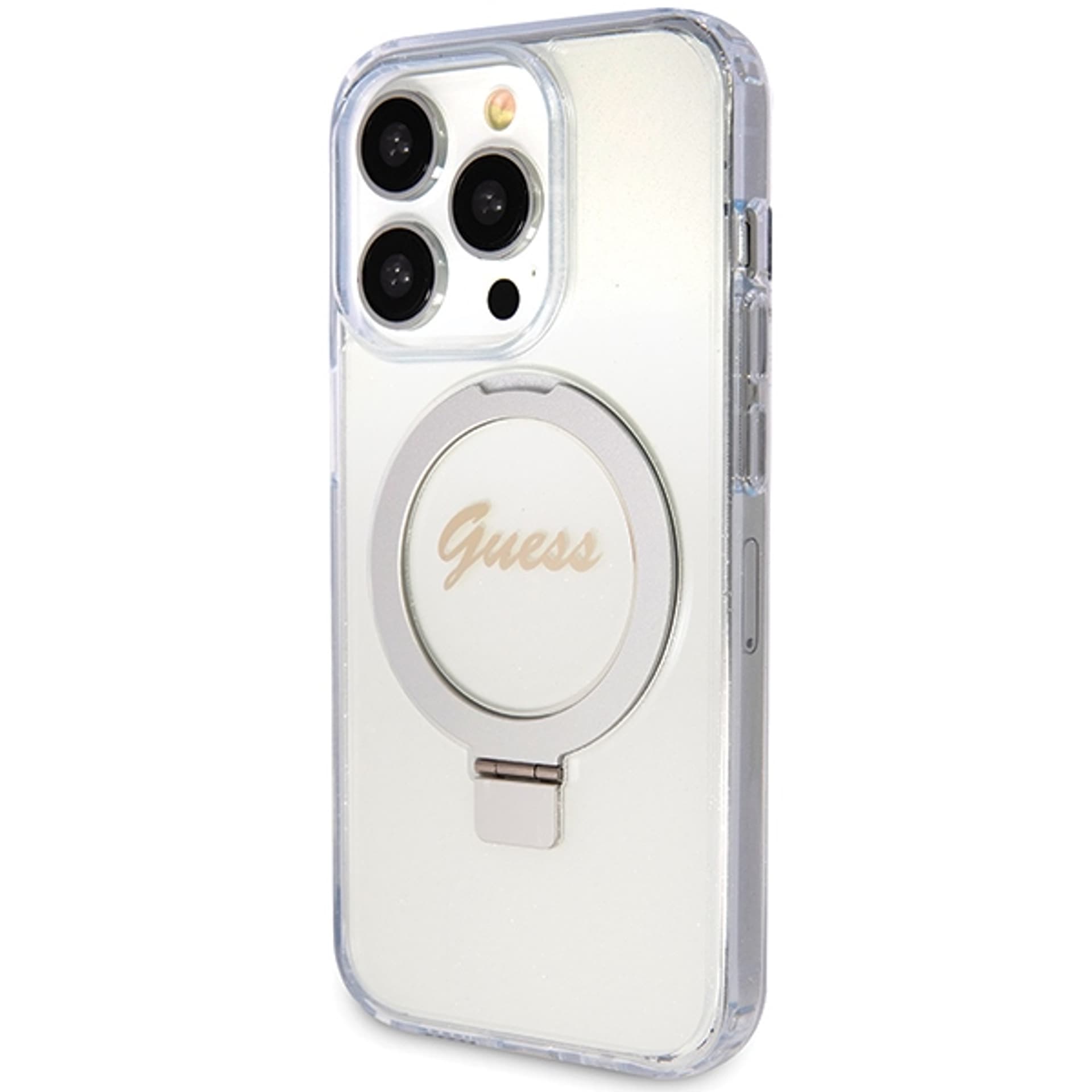 

Guess GUHMP15XHRSGSD iPhone 15 Pro Max 6.7" przezroczysty/transparent hardcase Ring Stand Script Glitter MagSafe