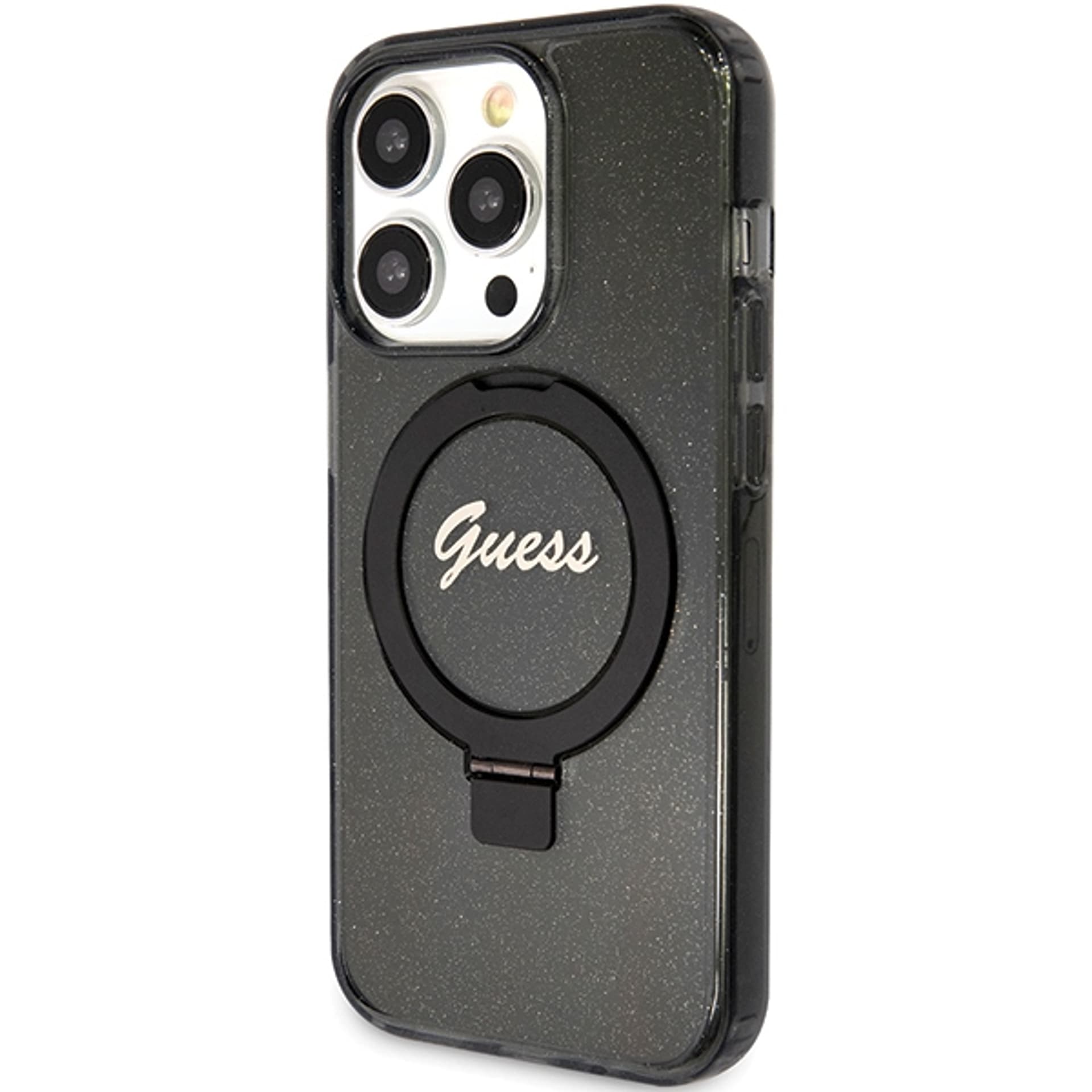 

Guess GUHMP15XHRSGSK iPhone 15 Pro Max 6.7" czarny/black hardcase Ring Stand Script Glitter MagSafe