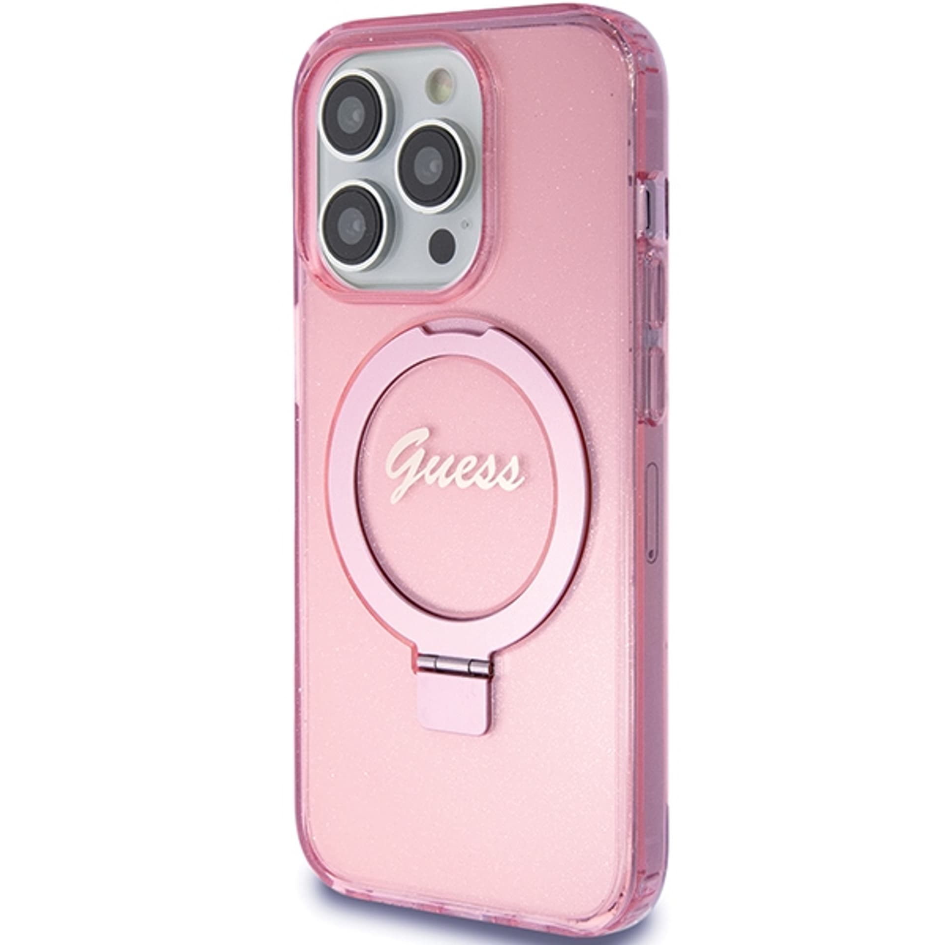 

Guess GUHMP15XHRSGSP iPhone 15 Pro Max 6.7" różowy/pink hardcase Ring Stand Script Glitter MagSafe