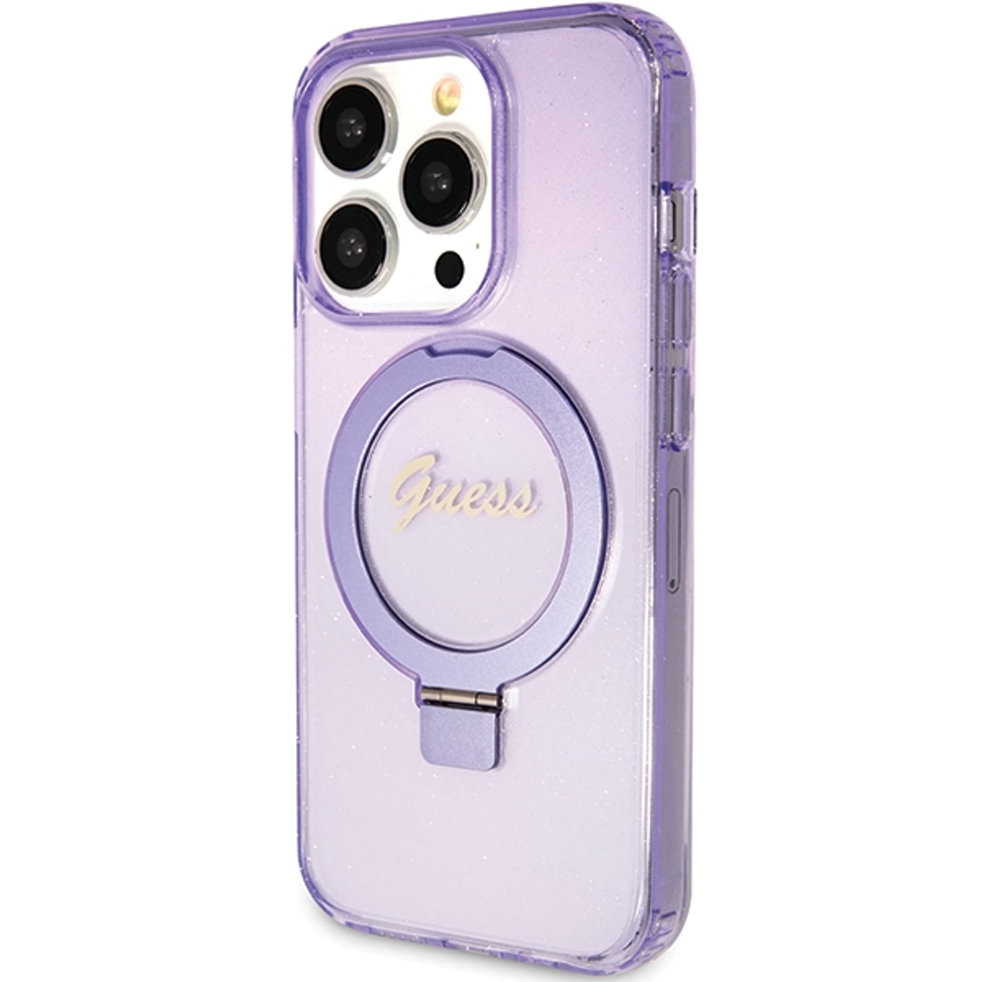 

Guess GUHMP15XHRSGSU iPhone 15 Pro Max 6.7" fioletowy/purple hardcase Ring Stand Script Glitter MagSafe