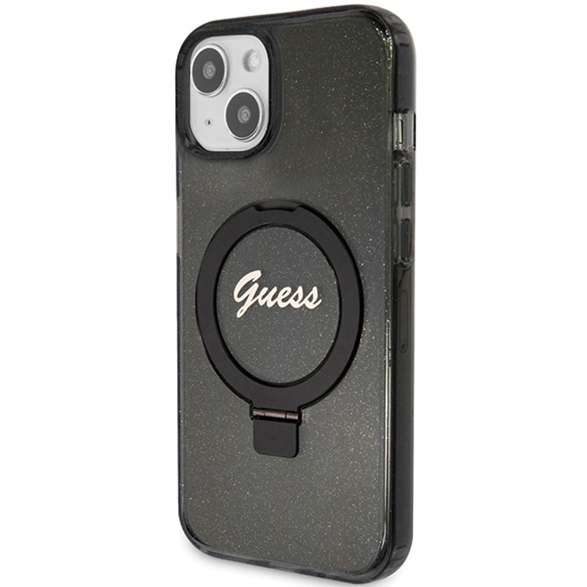 

Guess GUHMP13MHRSGSK iPhone 13 / 14 / 15 6.1" czarny/black hardcase Ring Stand Script Glitter MagSafe