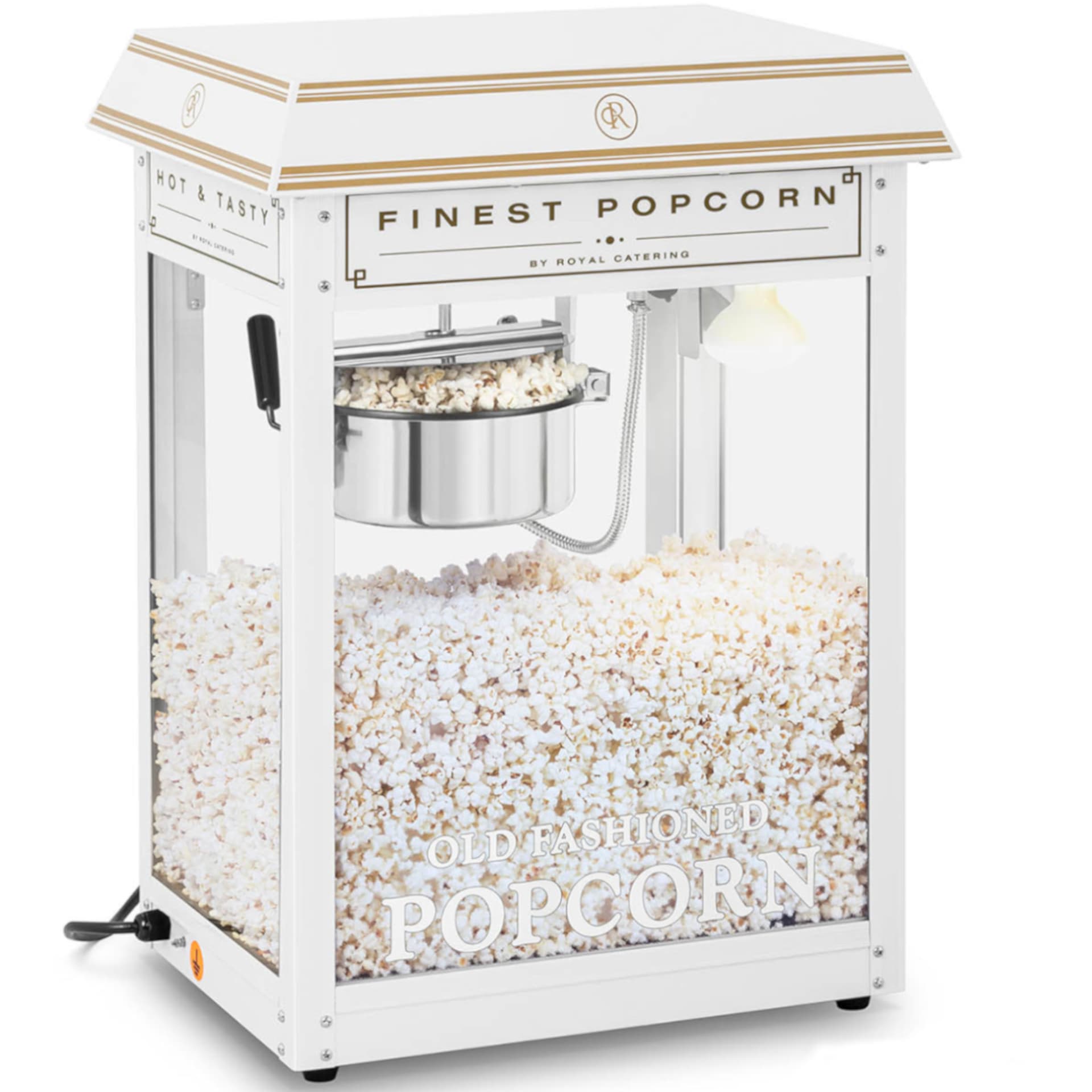 

Maszyna automat urządzenie do prażenia popcornu retro TEFLON 1600 W 5-6 kg/h - biało-złota