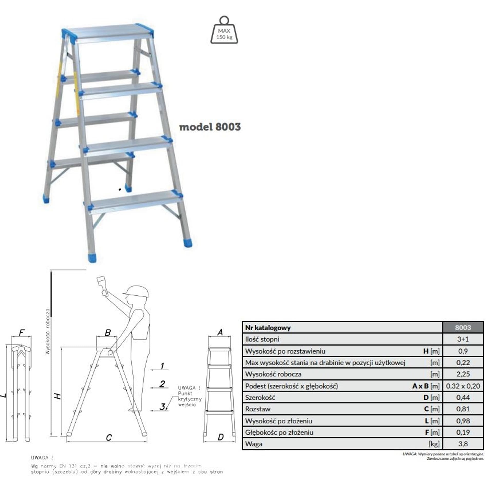 

DRABINA ALUMINIOWA DWUSTRONNA 90CM 3 STOPNIE + PODEST