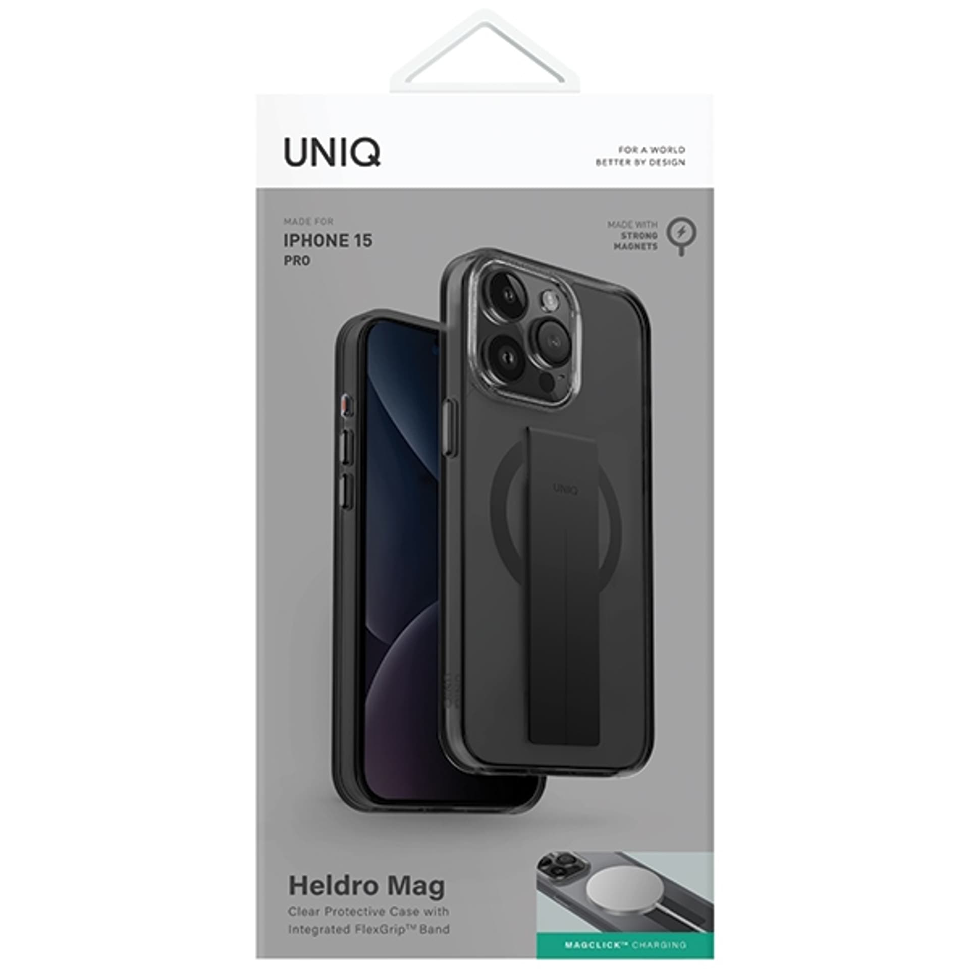 

UNIQ etui Heldro Mag iPhone 15 Pro 6.1" Magclick Charging czarny/vapour smoke