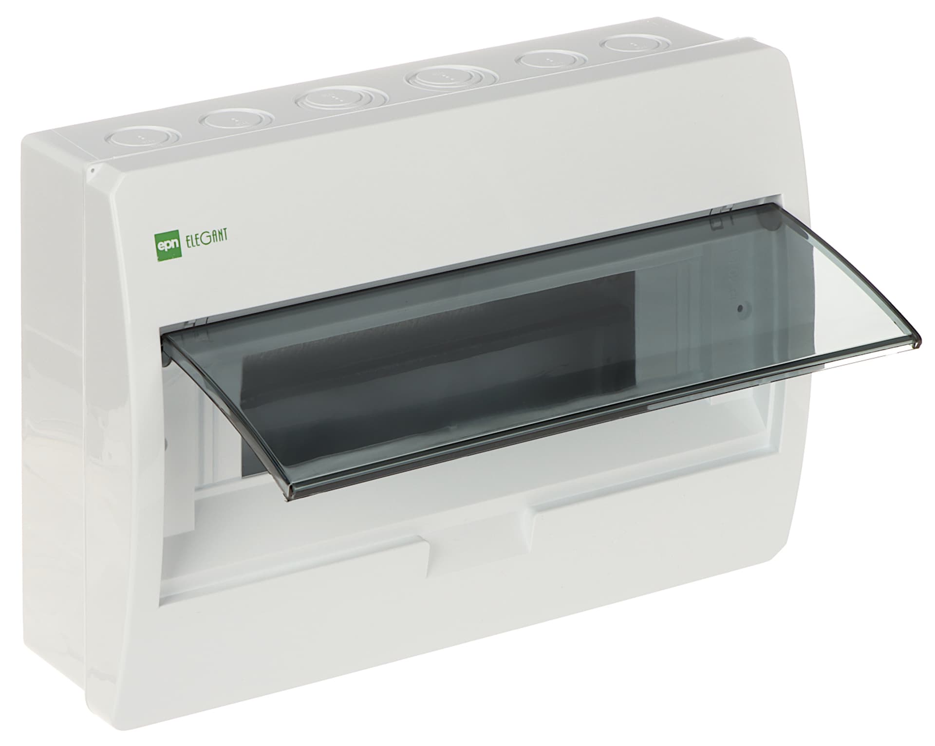

Rozdzielnica modułowa 1x12 natynkowa IP40 RN N+PE biała drzwi transparentne dymne Elegant 2403-01