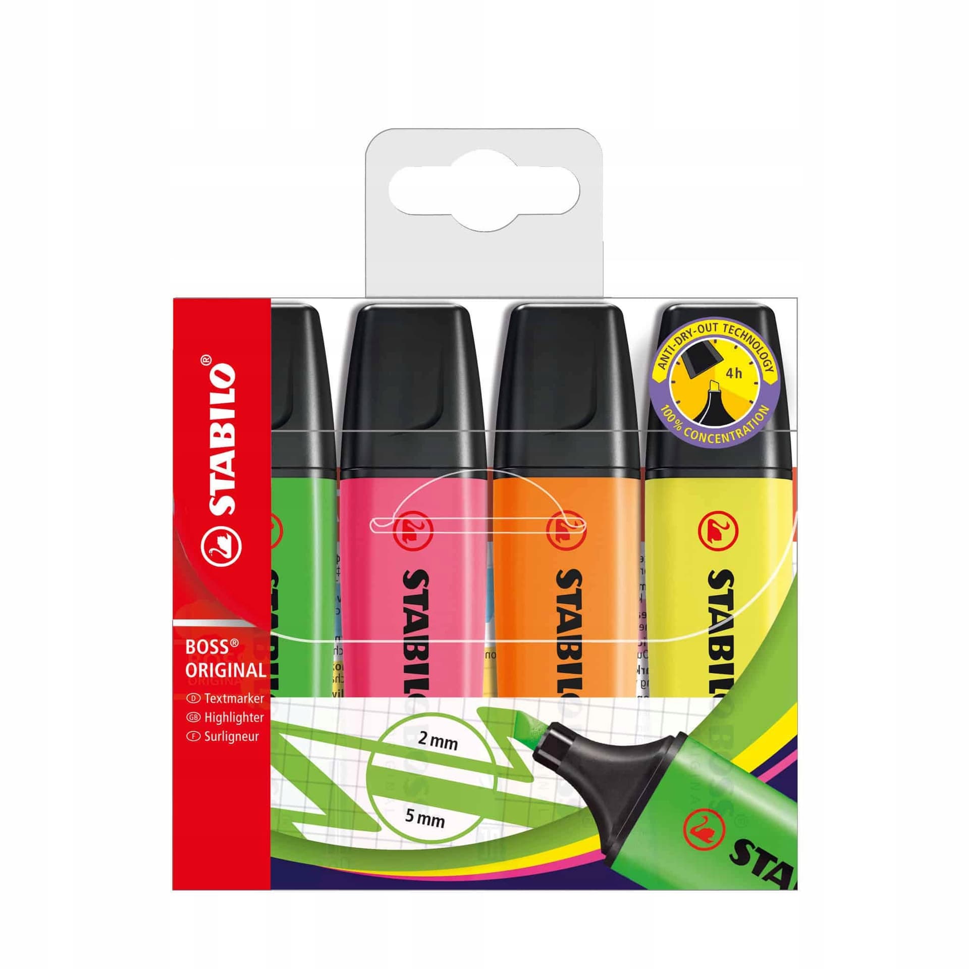 

Zakreślacz STABILO BOSS 4szt.neon w etui z wieszaczkiem 70/4