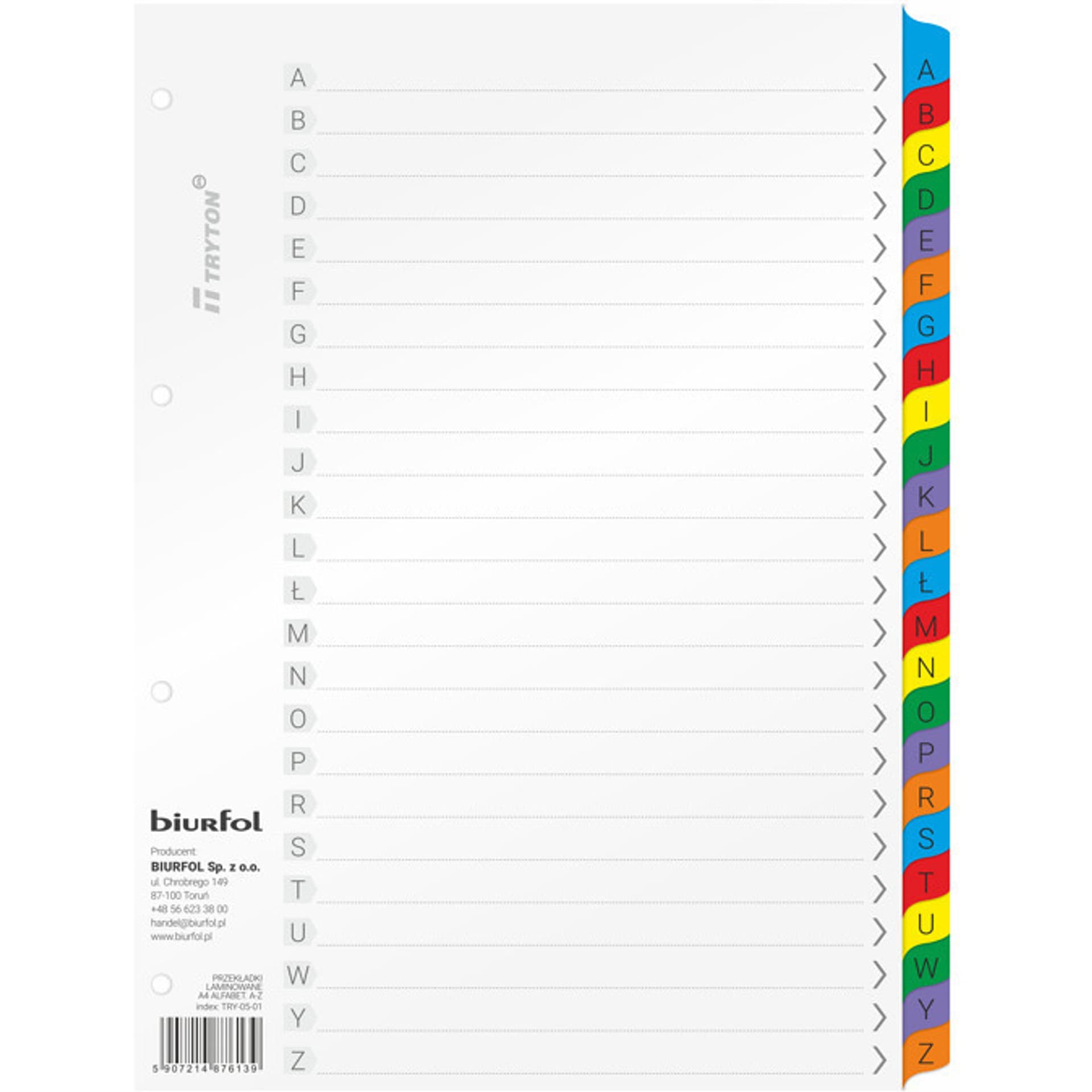 

Przekładki laminowane A4 alfabetyczne A - Z TRY-05-01 BIURFOL