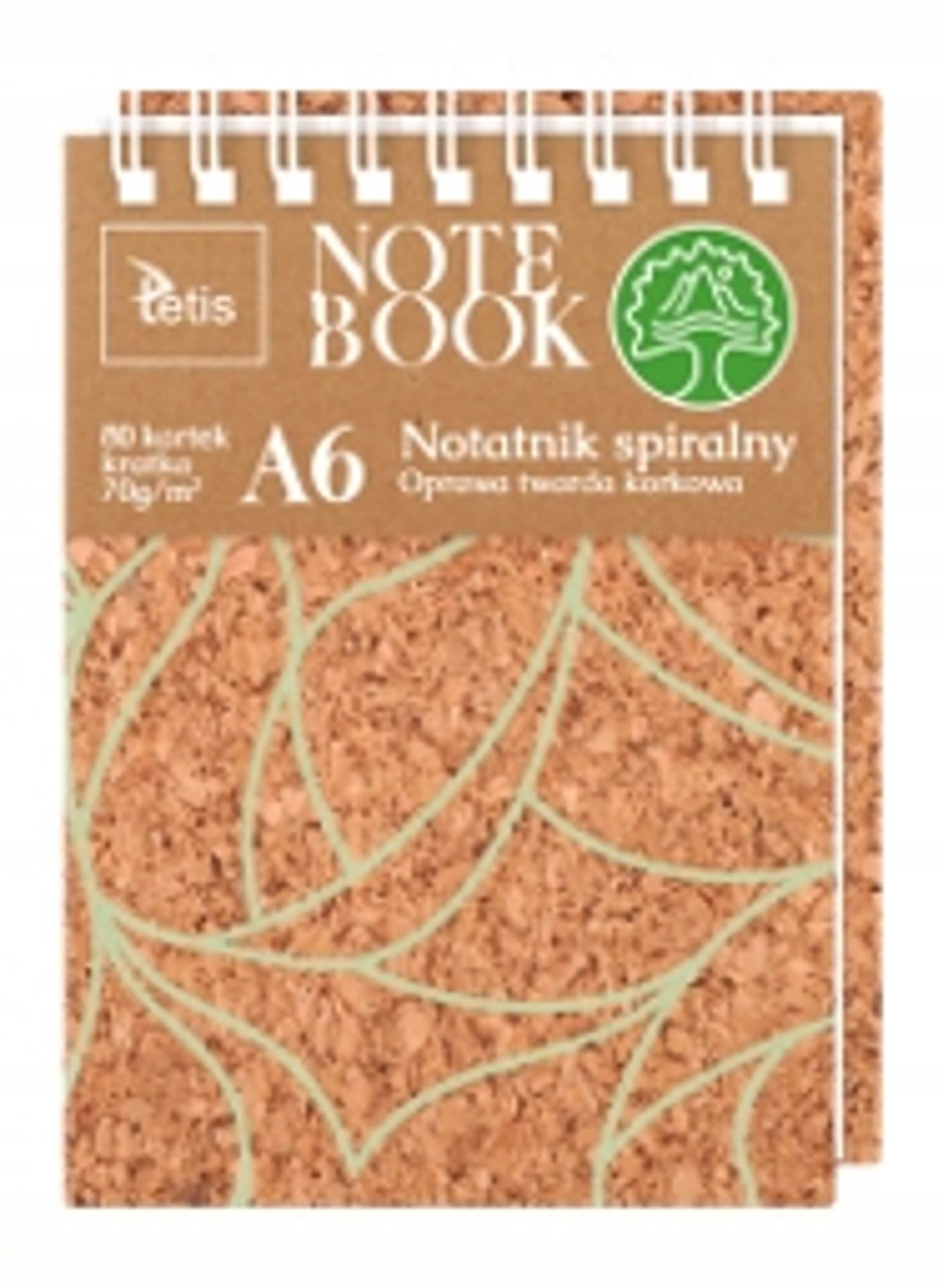 

Kołonotatnik A6 80k kratka oprawa korkowa 70g. KB050-KA6 TETIS