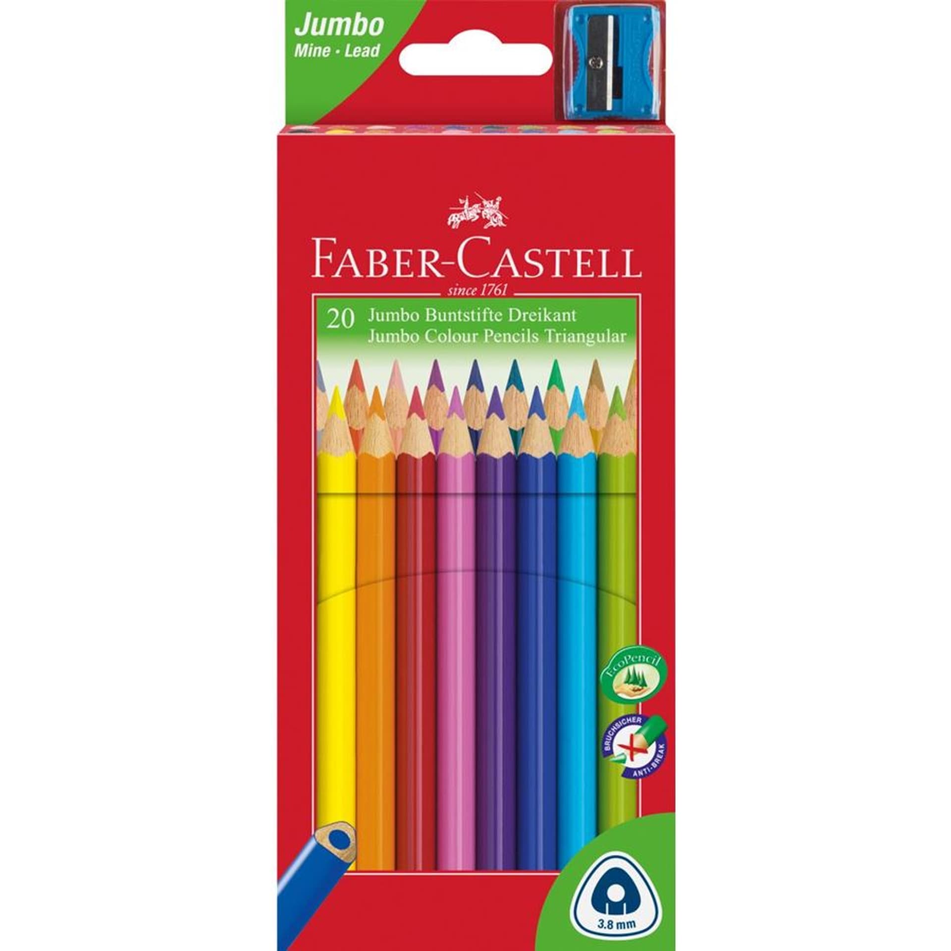 

Kredki trójkątne JUMBO 20 kolorów + temp opak. kartonowe 116520 Farber-Castell