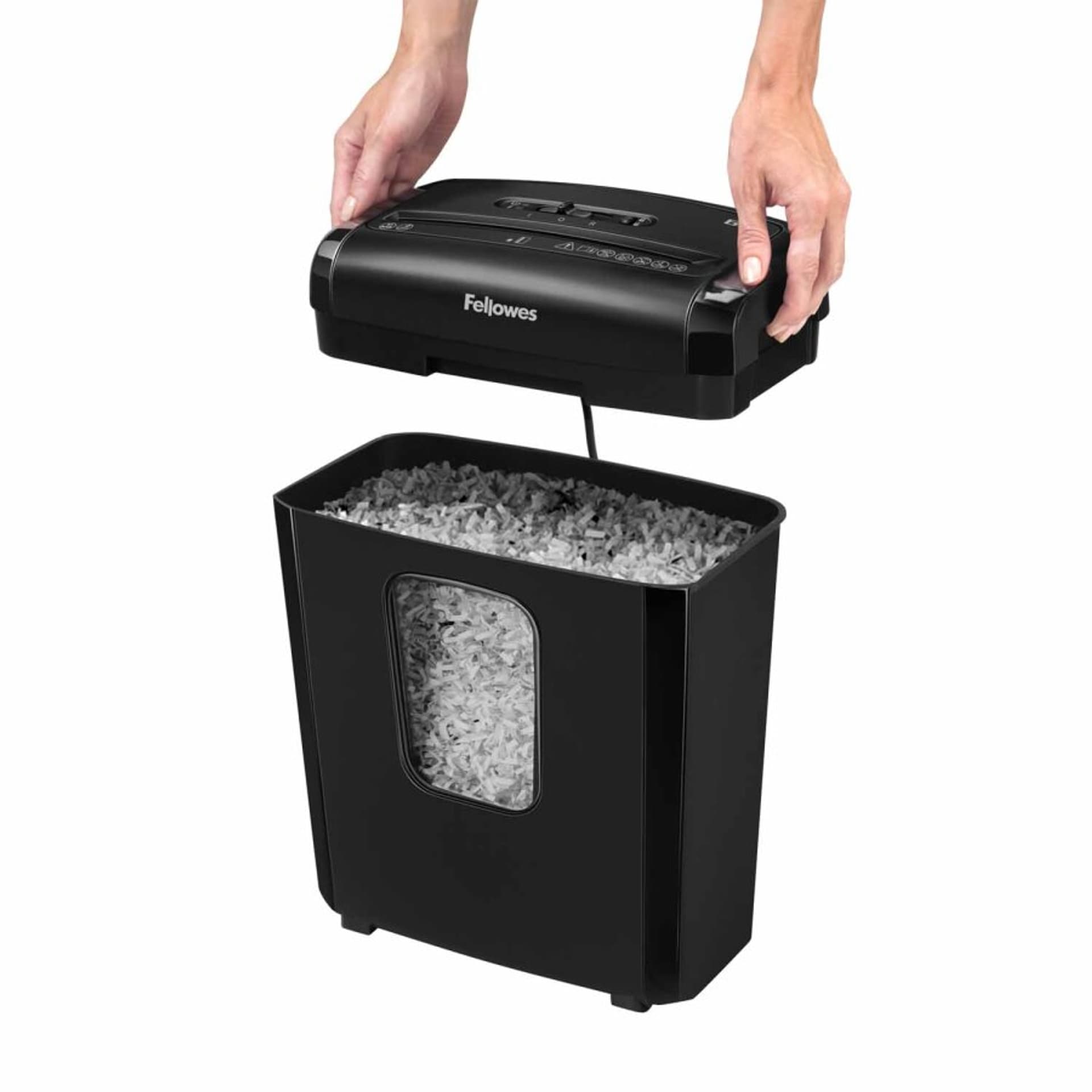 

Fellowes Powershred 6M Black, 13 L, Credit cards shredding, Mini-Cut Shredder, Paper handling standard/output 6 sheets per pass,