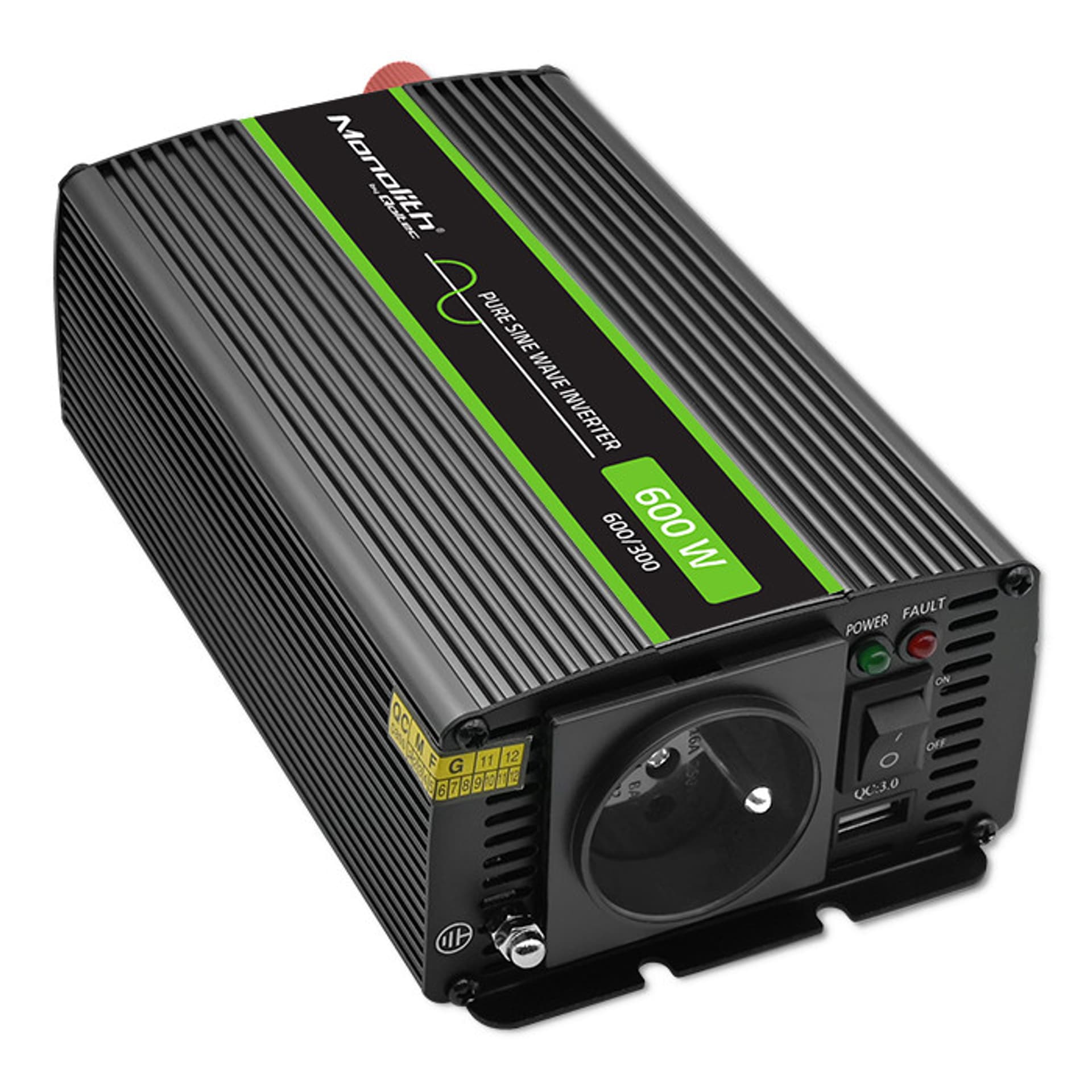 

Qoltec Przetwornica napięcia Monolith | 300W | 600W | 12V na 230V | Czysty Sinus