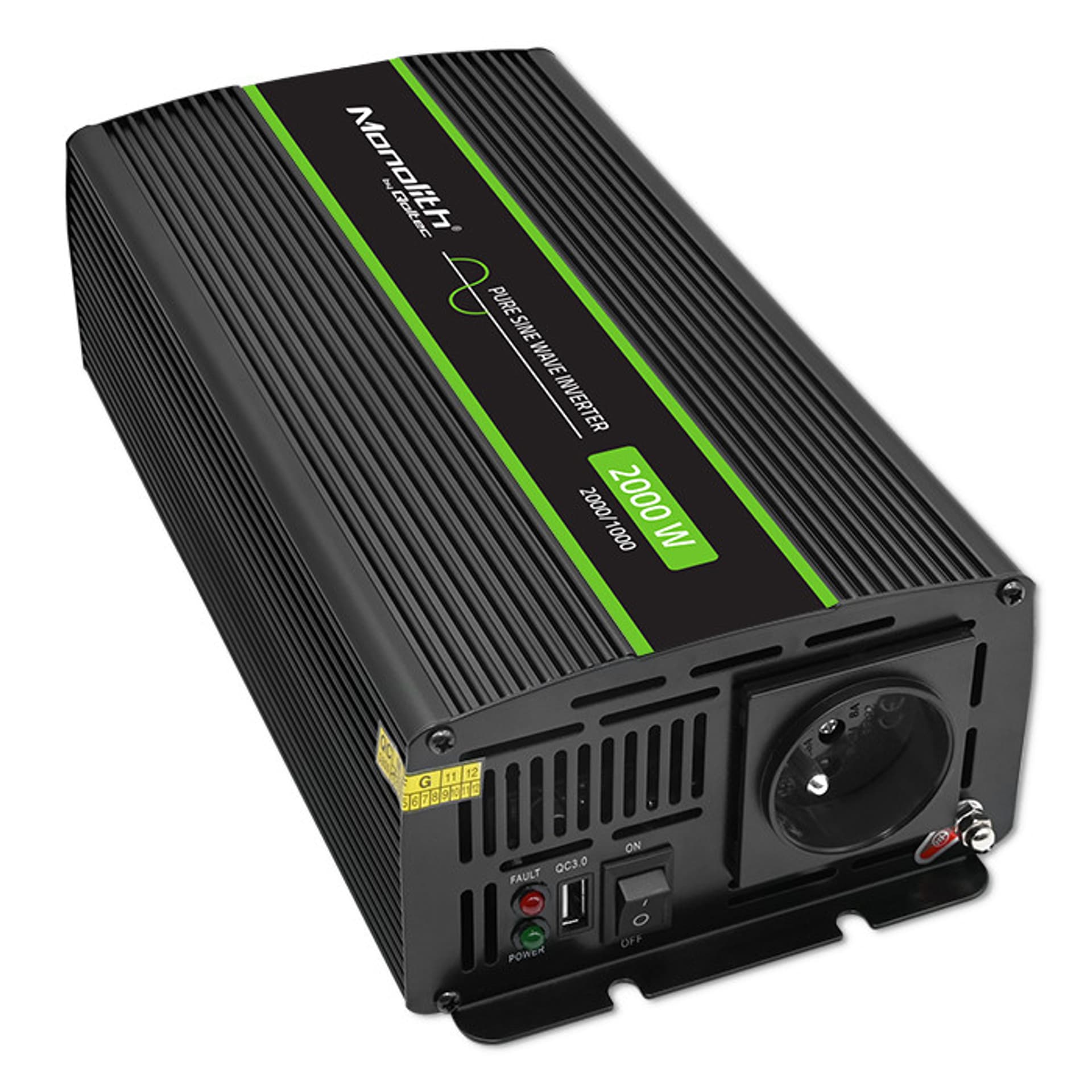

Qoltec Przetwornica napięcia Monolith | 1000W | 2000W| 12V na 230V | Czysty Sinus