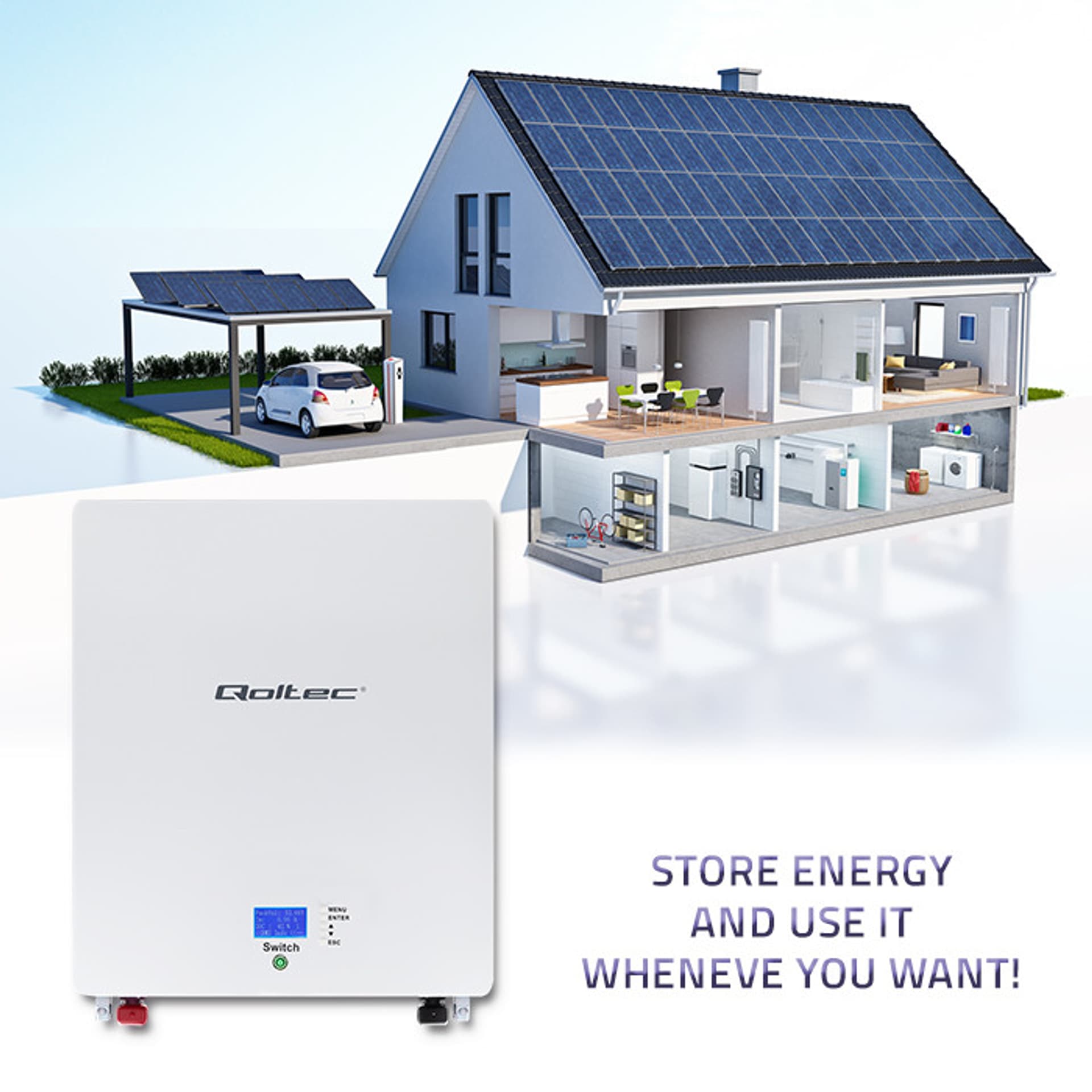 

Qoltec Magazyn energii LiFePO4 |9.6kWh | 48V | BMS | LCD