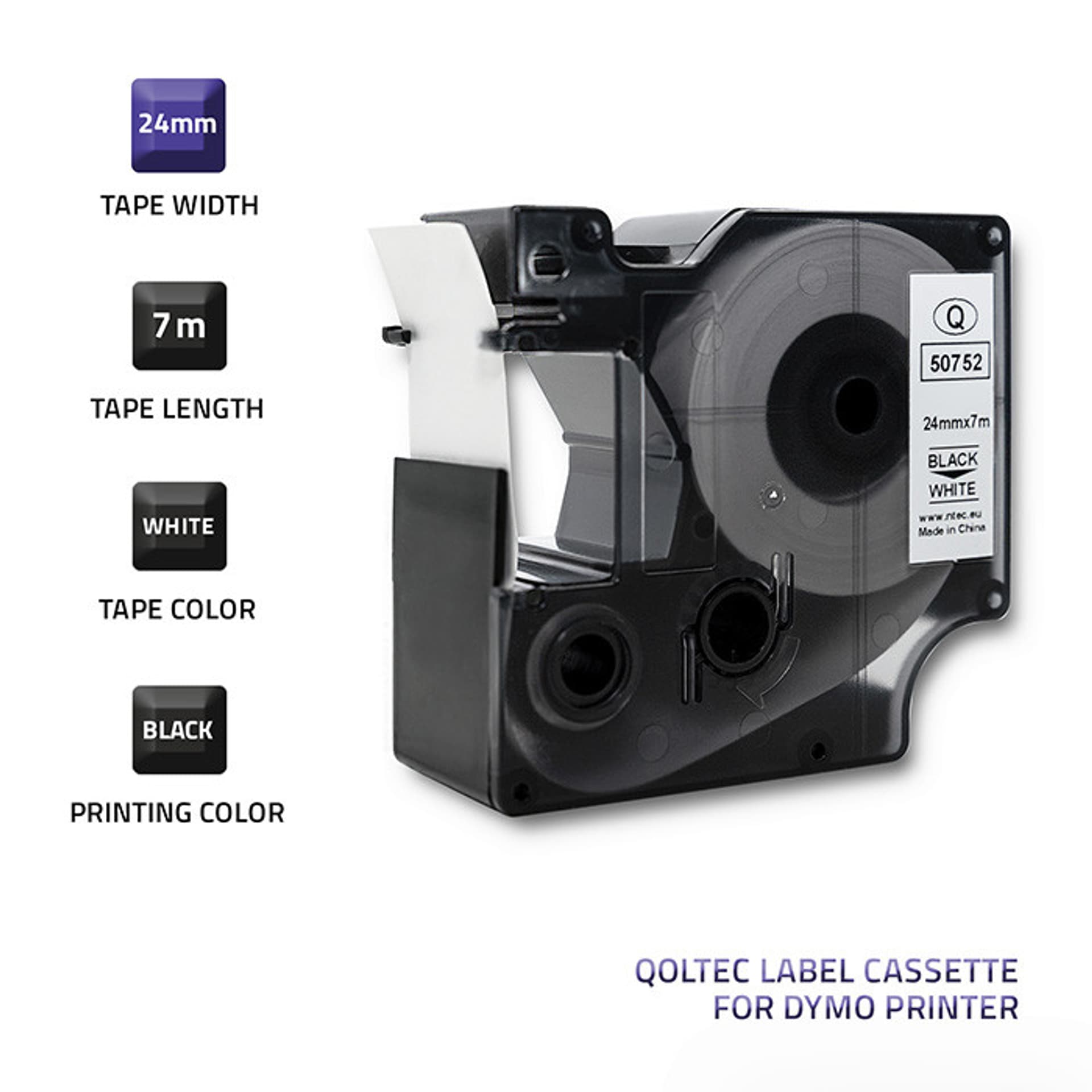 

Qoltec Taśma do DYMO D1 53713, 53718 | 24mm x 7m | Biała/Czarny nadruk