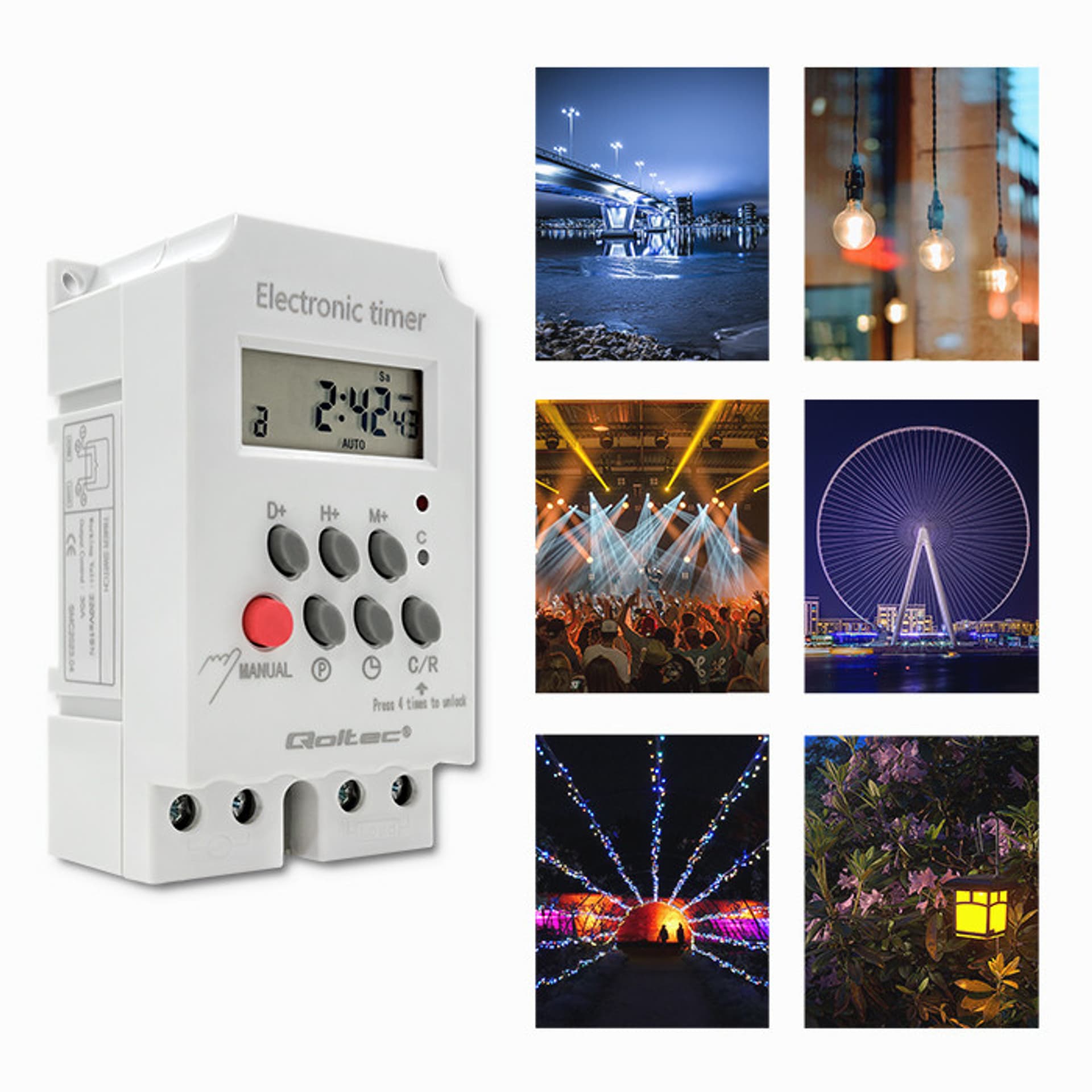 

Qoltec Elektroniczny programator czasowy PC0629 na szynę DIN | LCD