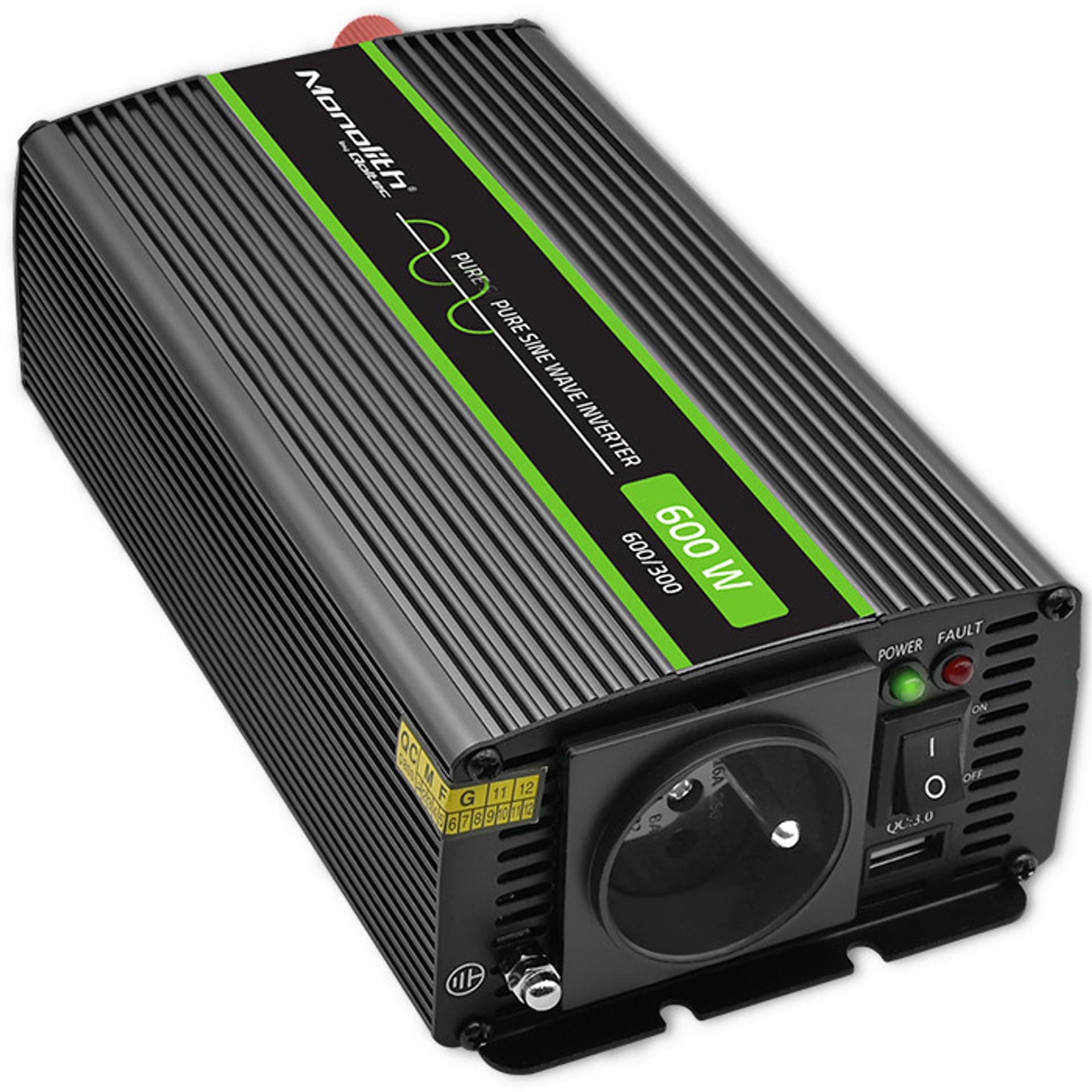 

Qoltec Przetwornica napięcia Monolith 1200 MS Wave | 12V na 230V | 600/1200W | USB