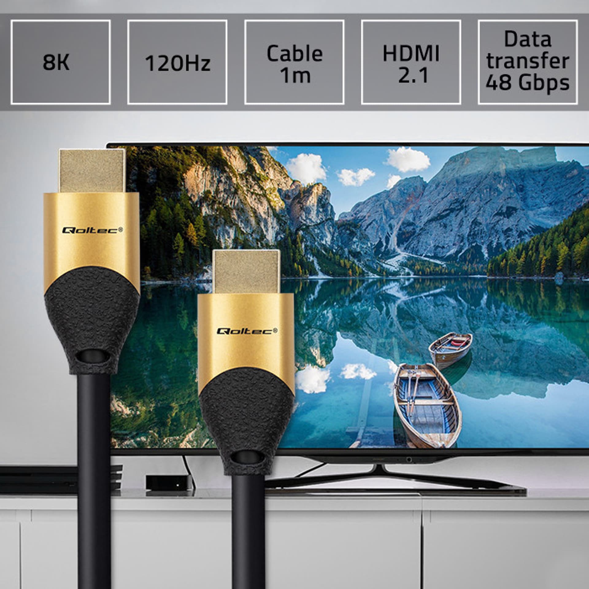 

Qoltec Kabel HDMI v2.1 Ultra high speed 8K | 60Hz | 30AWG | GOLD | 1m
