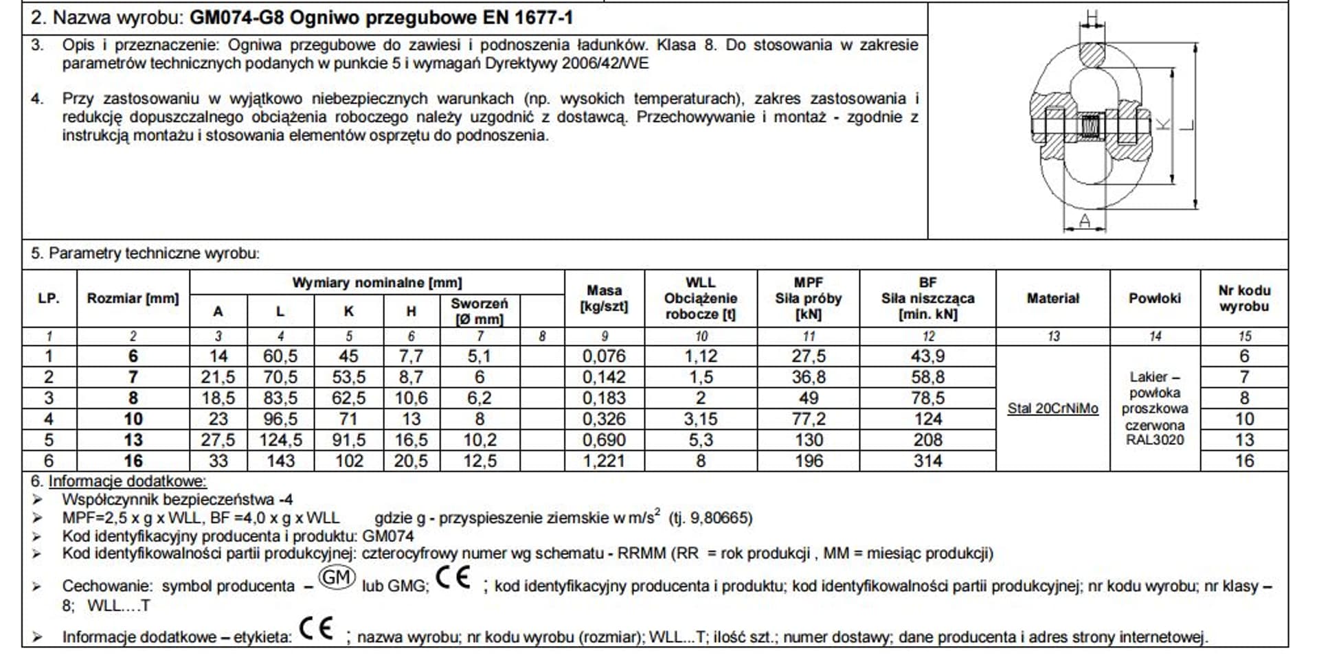 

OGNIWO PRZEGUBOWE GM074-G8 8MM WLL 2T