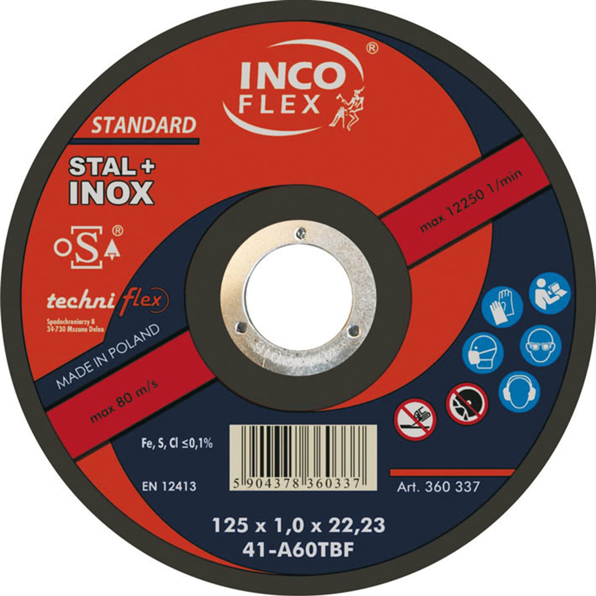 

TARCZA PŁASKA A60TBF UNIWERSALNA STAL+INOX T1A 125*1.0*22