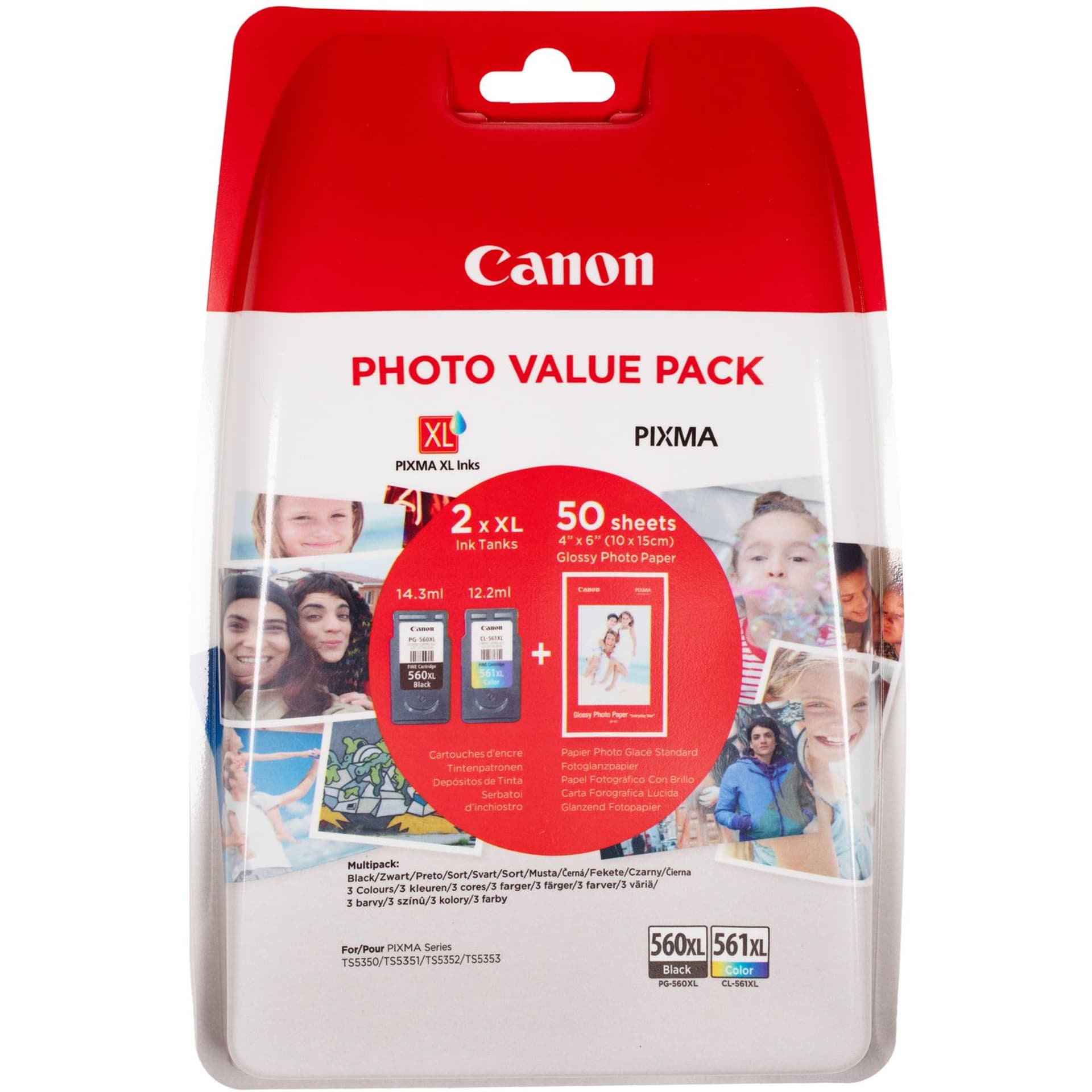 

Canon oryginalny ink / tusz PG-560XL/CL-561XL multipack + PP-201 10x15cm 50I, black/color, blistr, black 400/color 300s, black 14.