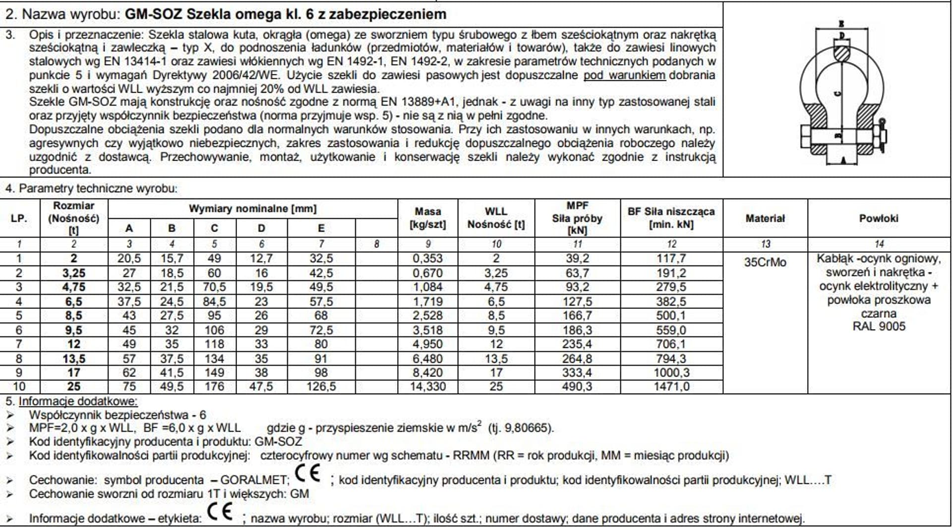 

SZEKLA OMEGA Z ZABEZPIECZENIEM KL.6 GM-SOZ 4.75T WLL