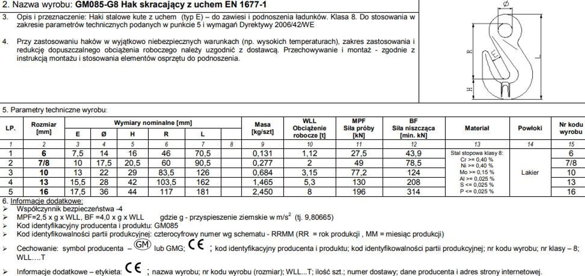 

HAK SKRACAJĄCY Z UCHEM 7/8MM WLL 2T G8 EN1677-1