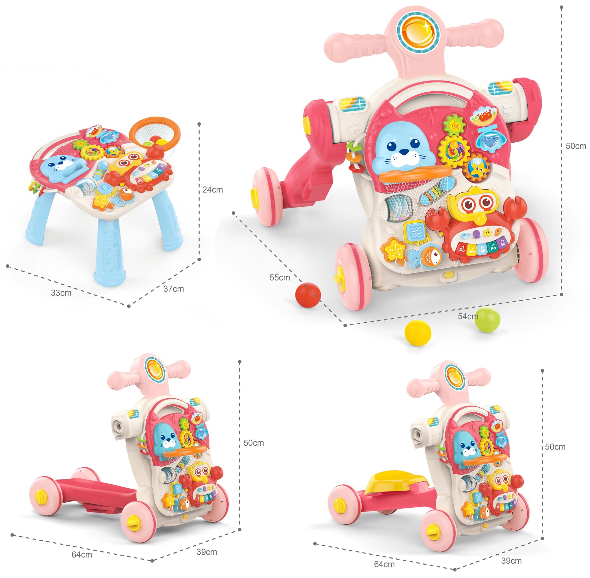 

WOOPIE BABY Pchacz Chodzik Stolik Edukacyjny Hulajnoga Jeździk 4w1