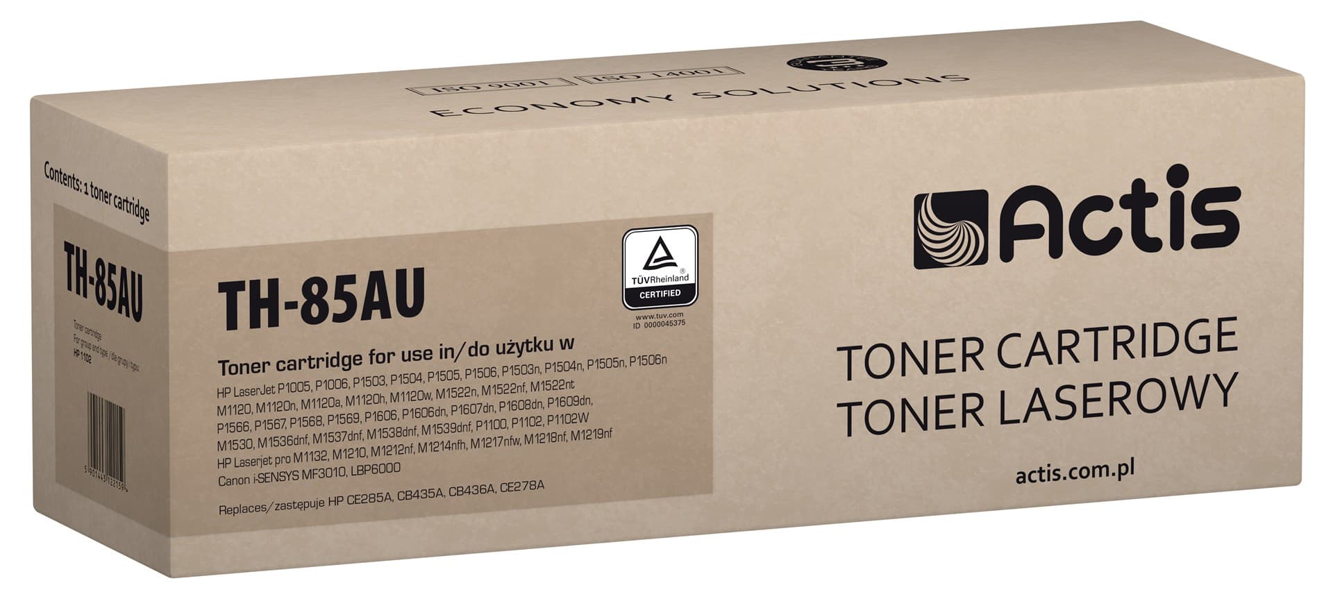 

ACTIS Toner TH-85AU Uniwersalny (zamiennik HP CE285A, CE278A, CB435A, CB436A, Standard; 2100 stron; czarny)