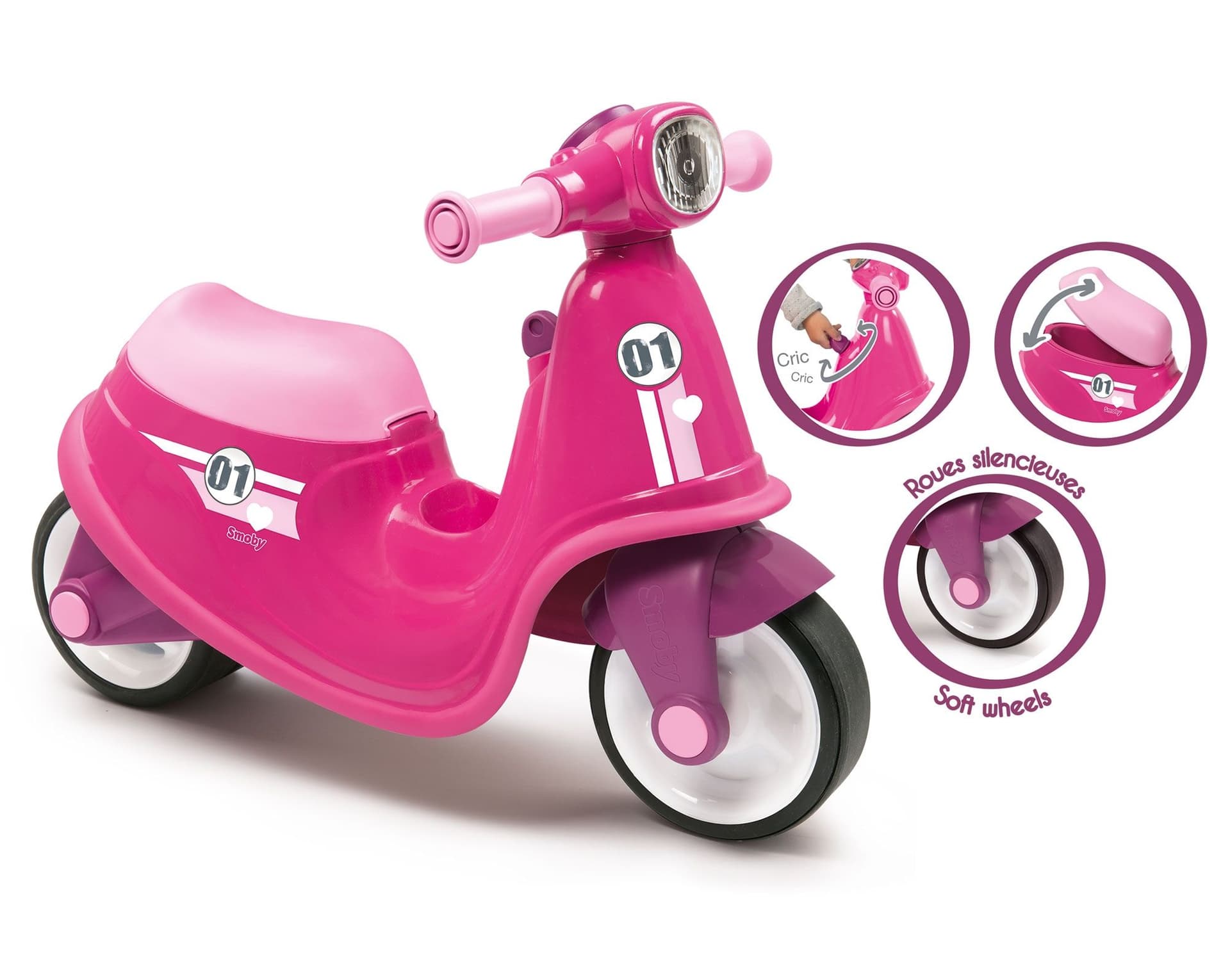 

Smoby Różowy jeździk skuter Ciche koła Pink Scooter