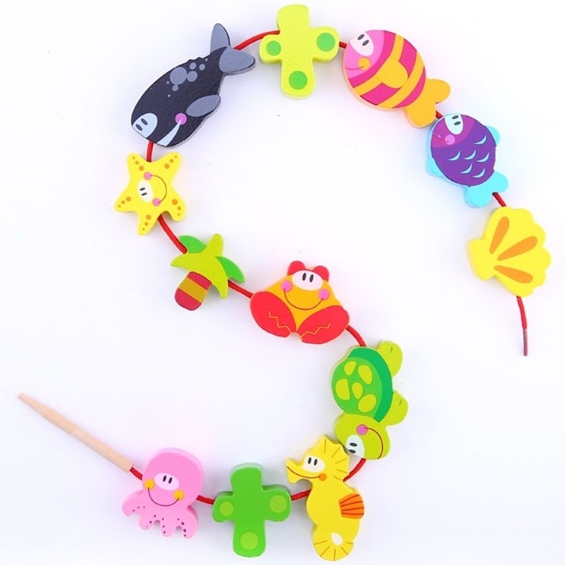 

TOOKY TOY Drewniane Koraliki Klocki do Nawlekania Morskie Zwierzęta 13 el.
