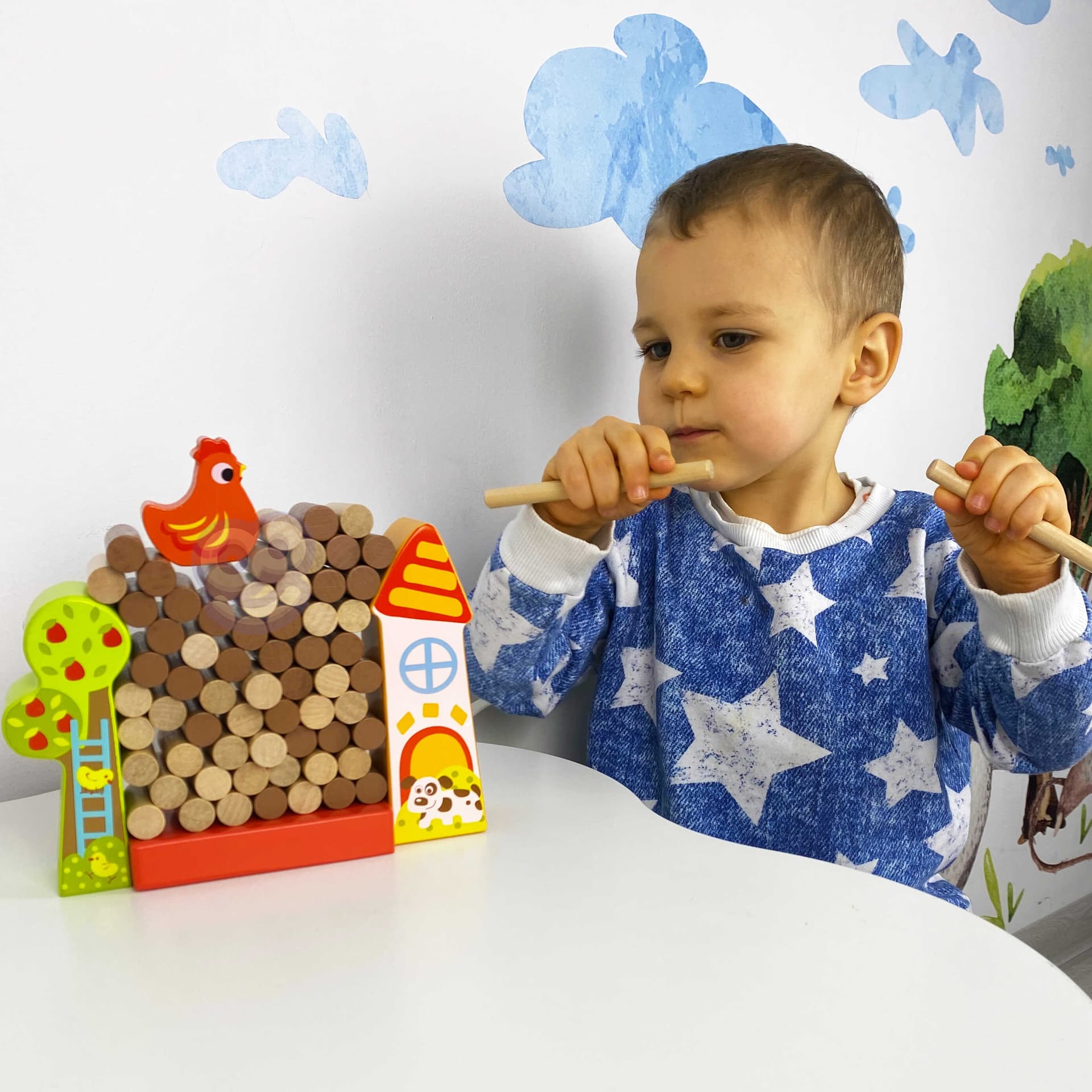 

TOOKY TOY Gra Jenga Spadająca Kura Drewniana Farma