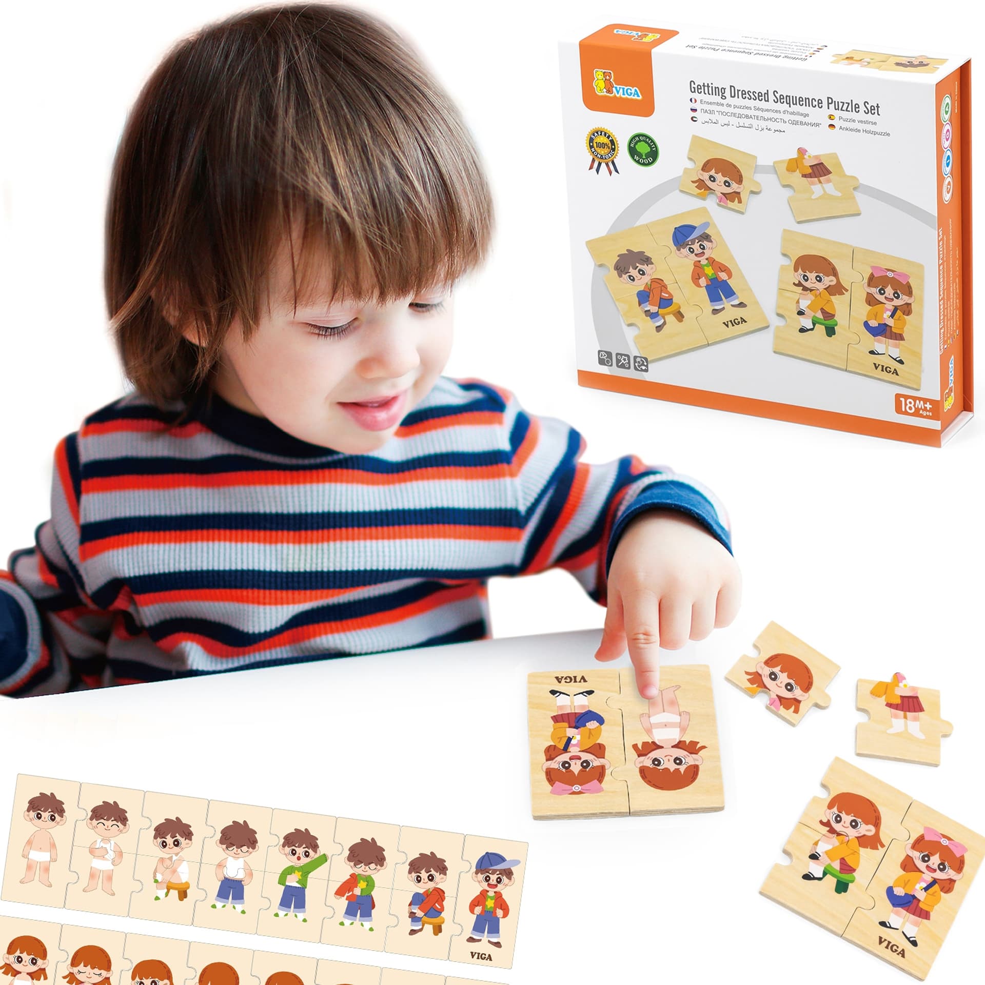

VIGA Drewniana Układanka Edukacyjna Dzieci Ubieranie Puzzle