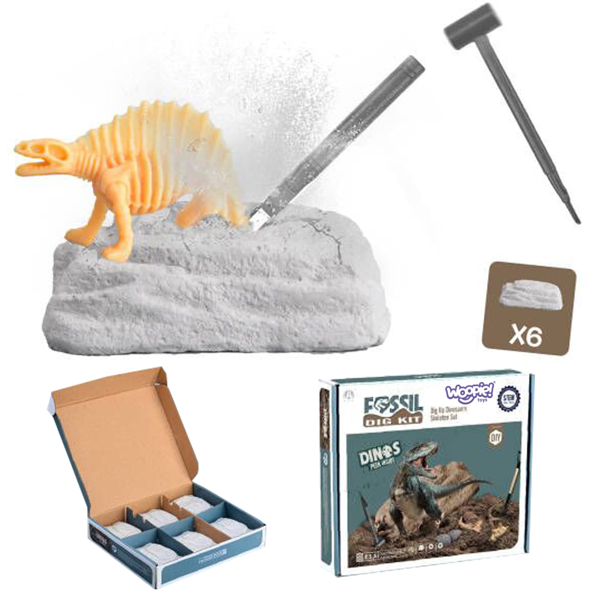 

WOOPIE Wykopalisko 6w1 Dinozaur Szkielet Mały Archeolog 6 szt.