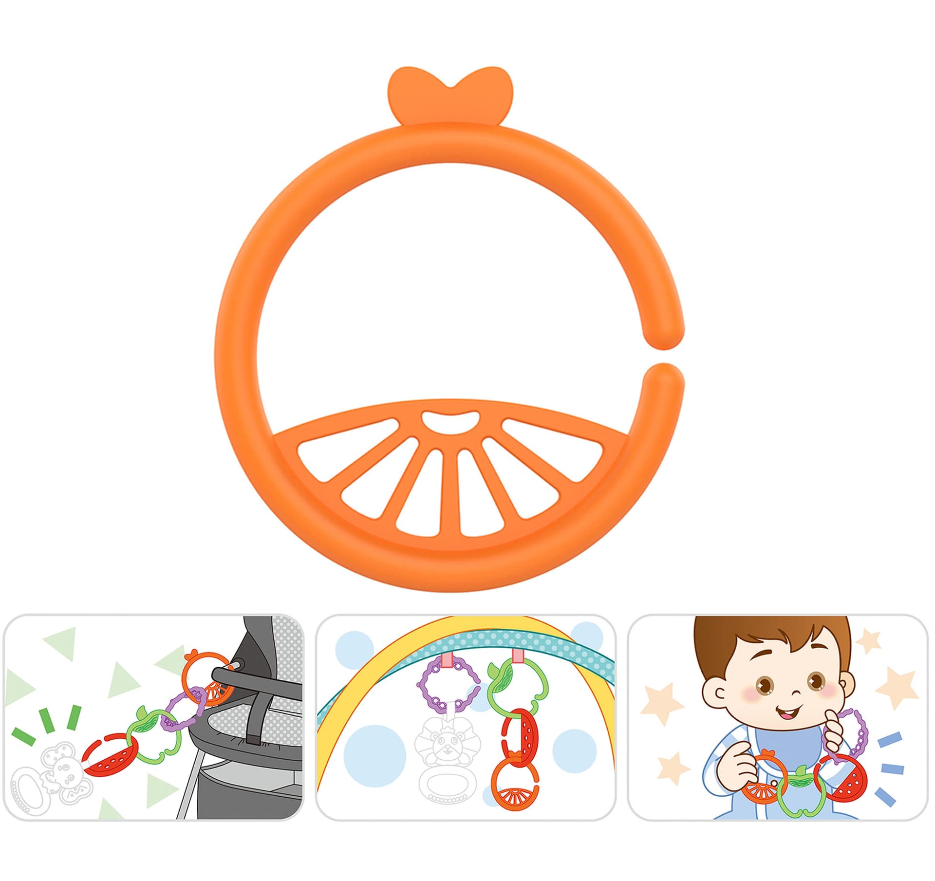 

WOOPIE BABY Zabawka Sensoryczna Gryzaki dla Niemowląt Zawieszki Zwierzątka Łańcuszek 4 el.
