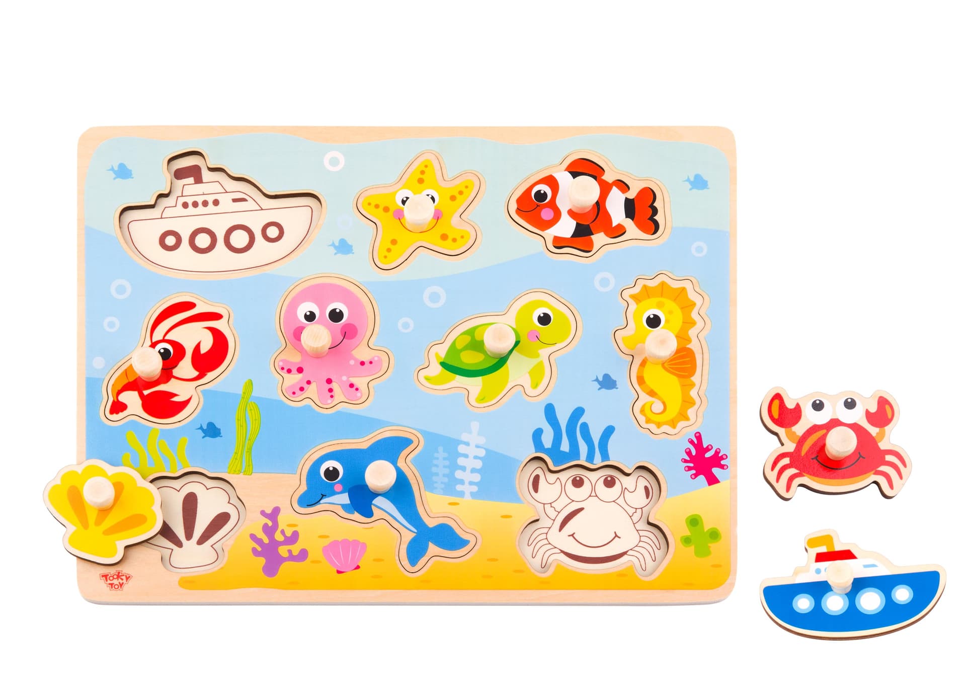 

TOOKY TOY Drewniane Puzzle Montessori Morze z Pinezkami Dopasuj Kształty