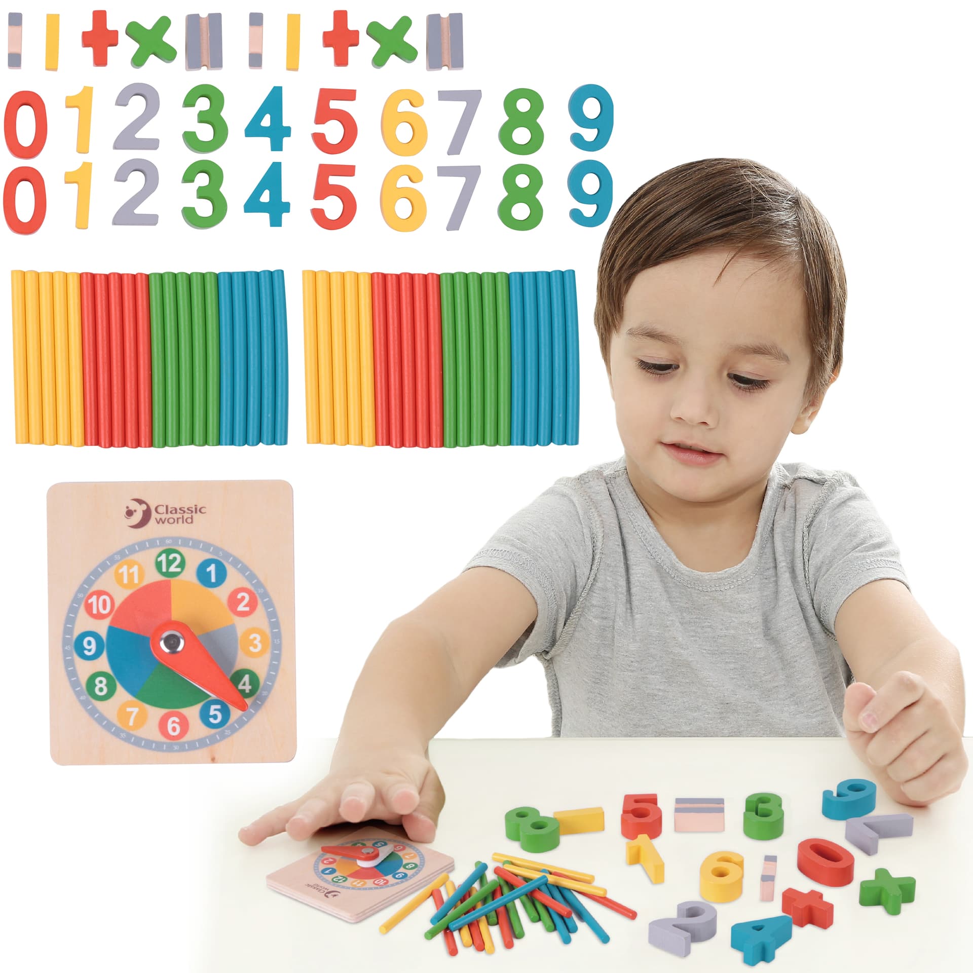 

CLASSIC WORLD Gra Matematyczna Cyfry Znaki Działań Matematycznych Zegar MONTESSORI 67 el.