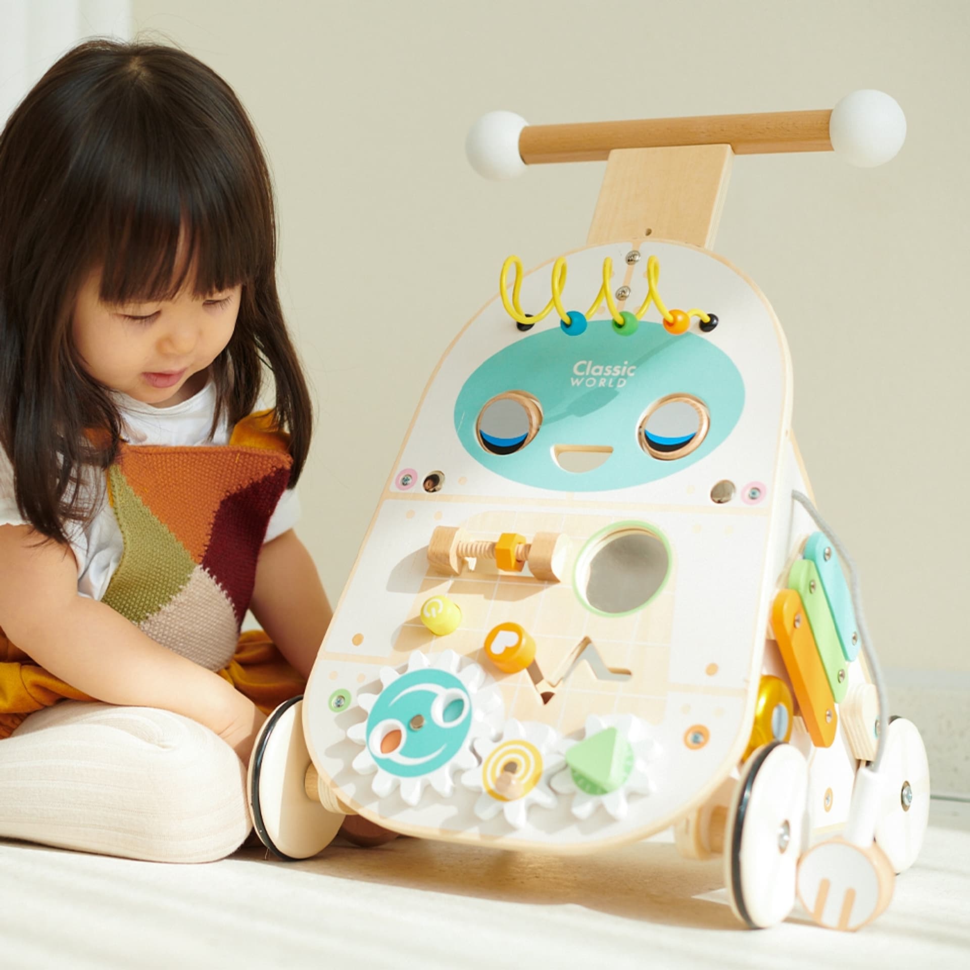 

CLASSIC WORLD Chodzik Pchacz 4w1 Robot Walker dla Dzieci Ksylofon Lustro Sorter