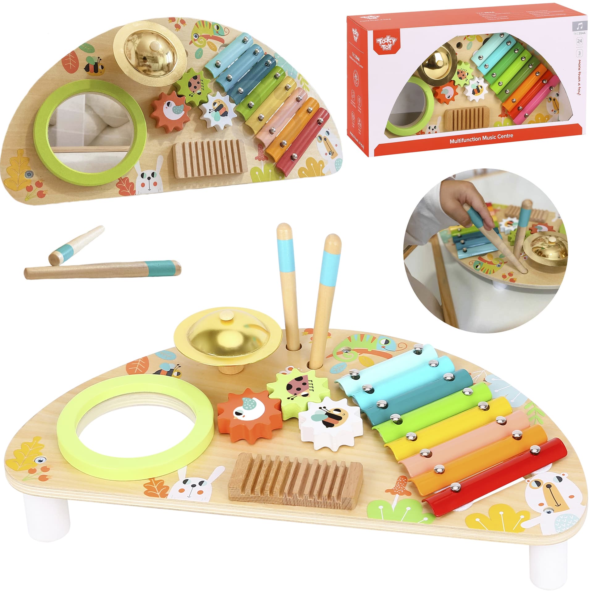 

TOOKY TOY Wielofunkcyjny Instrument Centrum Muzyczne Ksylofon Zębatki Tarka Bębenek Talerz Pałeczki