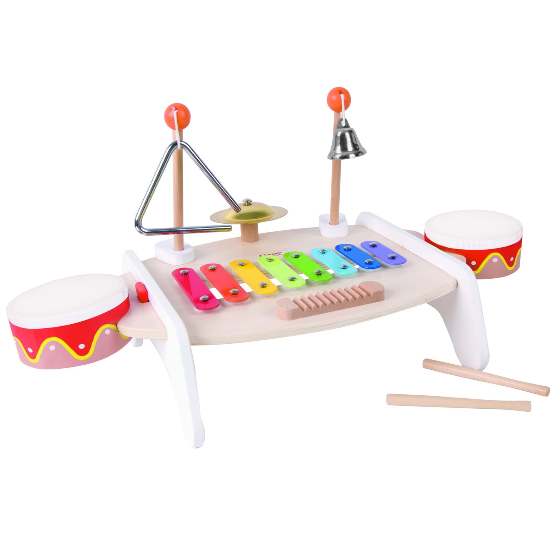 

CLASSIC WORLD Zestaw Instrumenty Muzyczne dla Dzieci Ksylofon Tarka Cymbałki Bębenki Talerz Pałeczki Trójkąt Dzwonek 9 el.