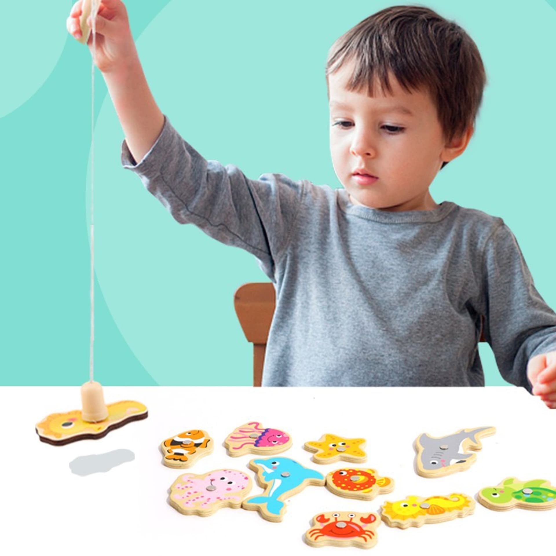 

TOOKY TOY Drewniana Gra Łowienie Rybek 2 Wędki + 10 el.